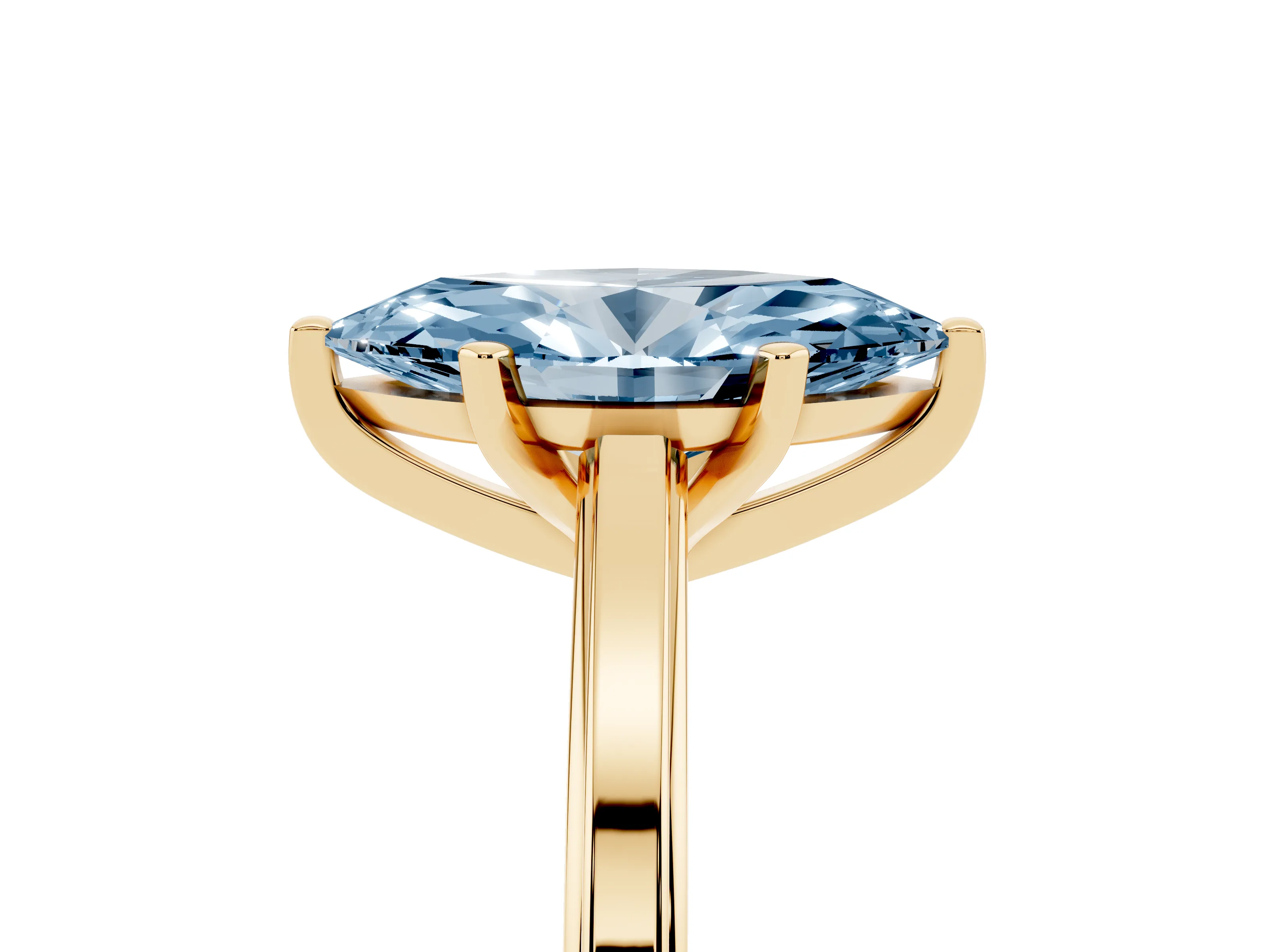 Fancy Blue Marquise Cut Diamond Solitaire Ring Set in Yellow gold with Prong Setting and Classic Band