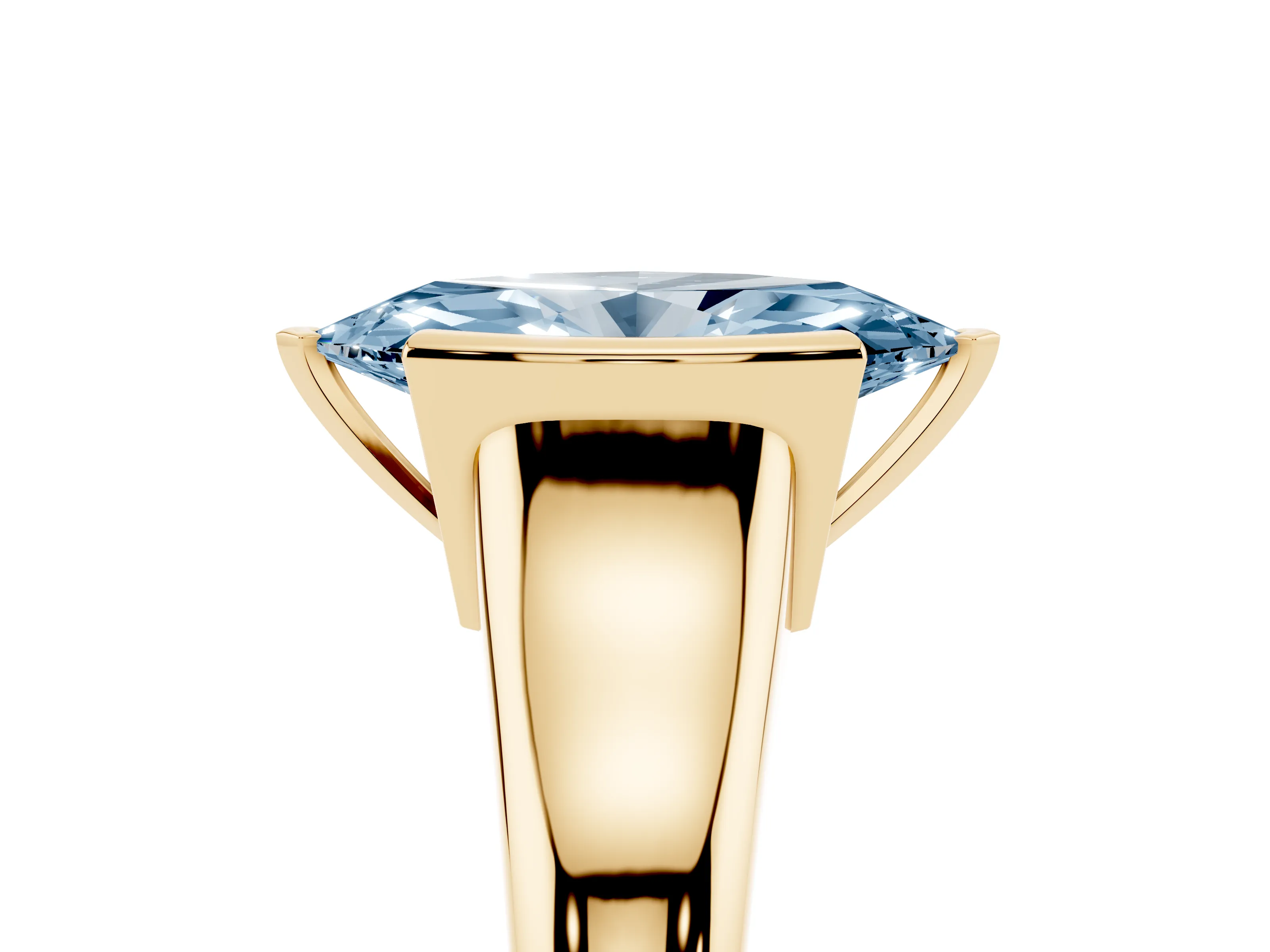 Fancy Blue Marquise Cut Diamond Solitaire Tension Set Ring Set in Yellow gold with Split Shank Band