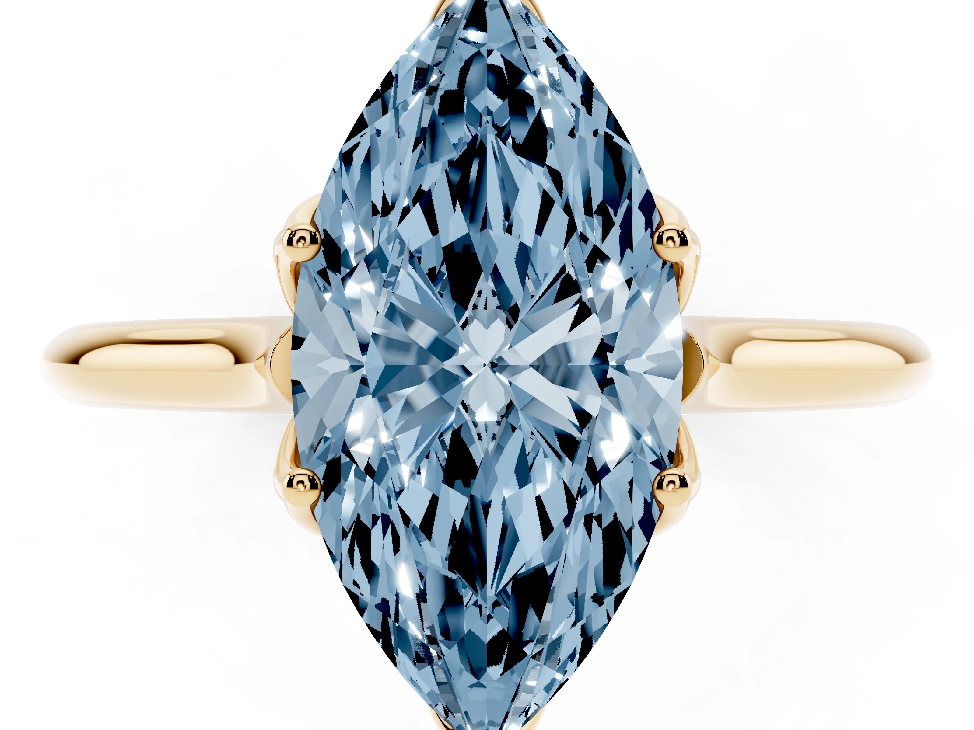 Fancy Blue Marquise Cut Diamond Solitaire Cathedral Ring Set in Yellow gold with Prong Setting