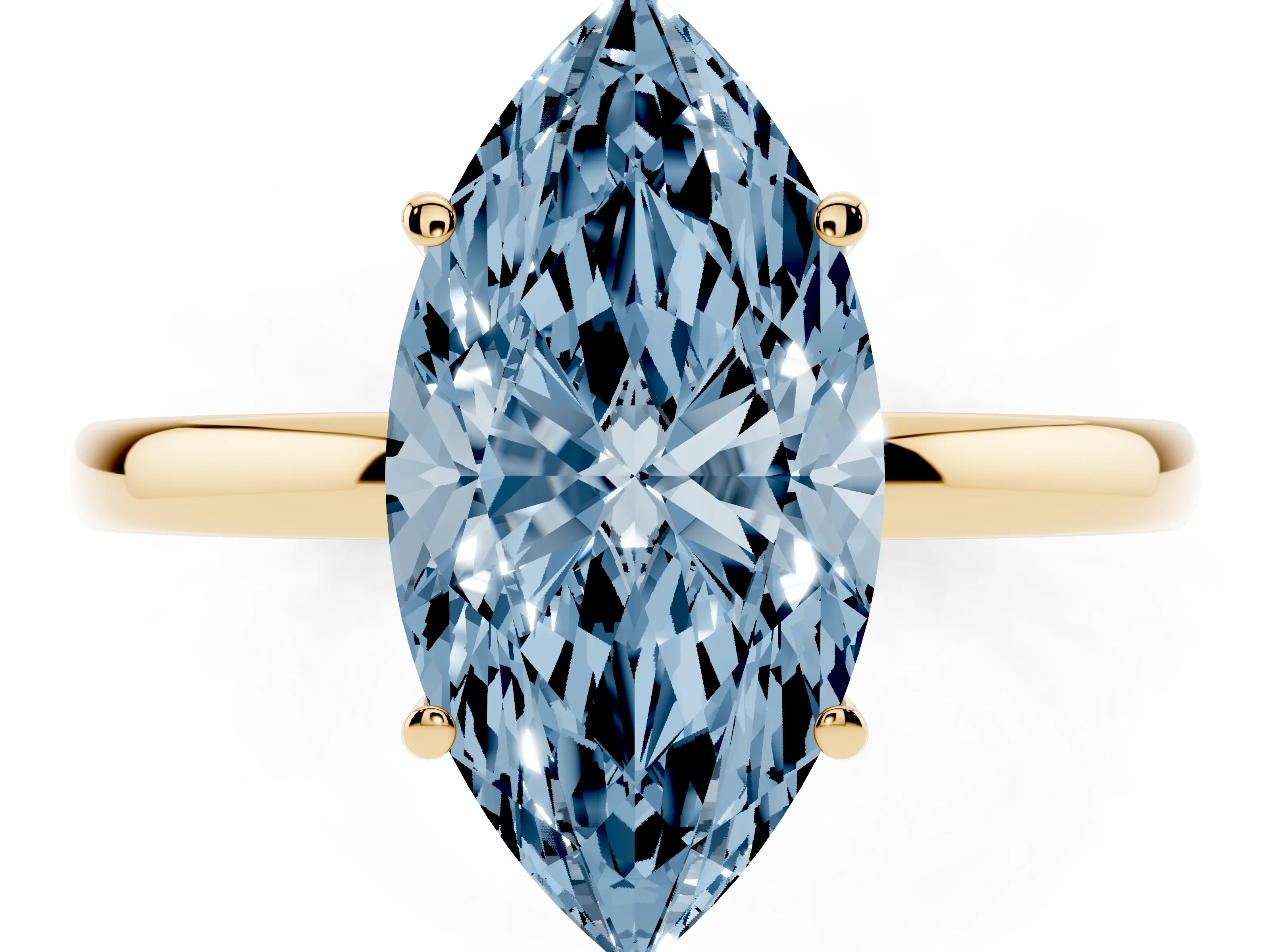 Fancy Blue Marquise Cut Diamond Solitaire Ring Set in Yellow gold with Plain Band and Prong Setting