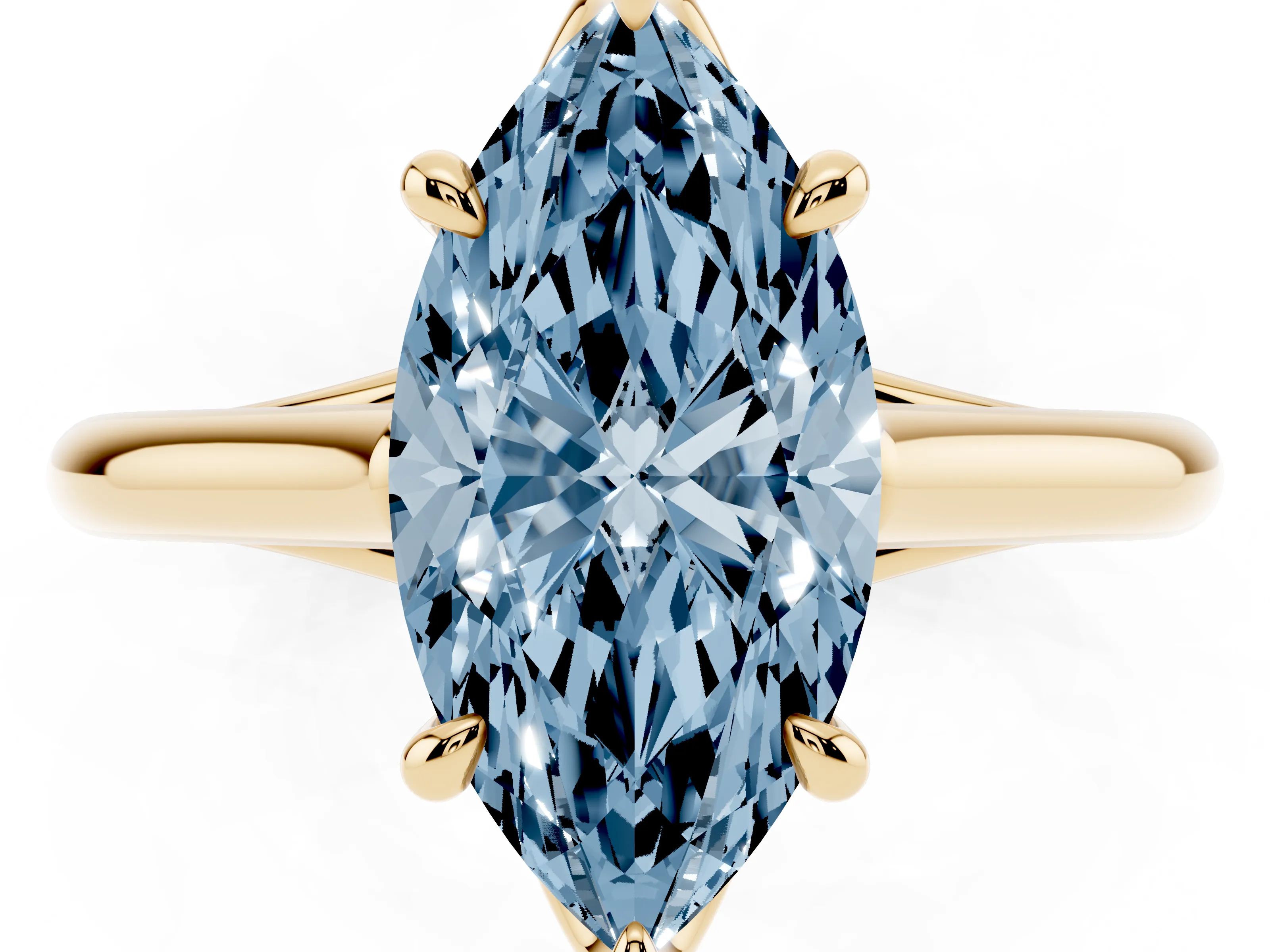 Fancy Blue Marquise Cut Diamond Solitaire Engagement Ring Set in Yellow gold with Prong Setting and Plain Classic Band