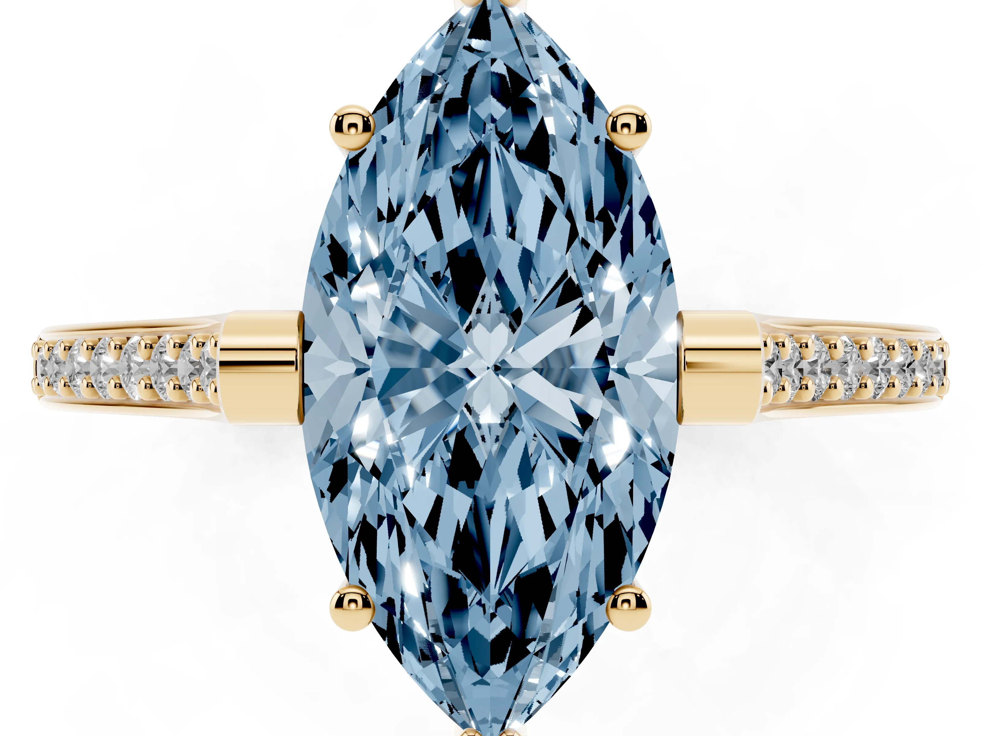 Fancy Blue Marquise Cut Diamond Solitaire Ring Set in Yellow gold with Channel Set Band and Bezel Prong Setting