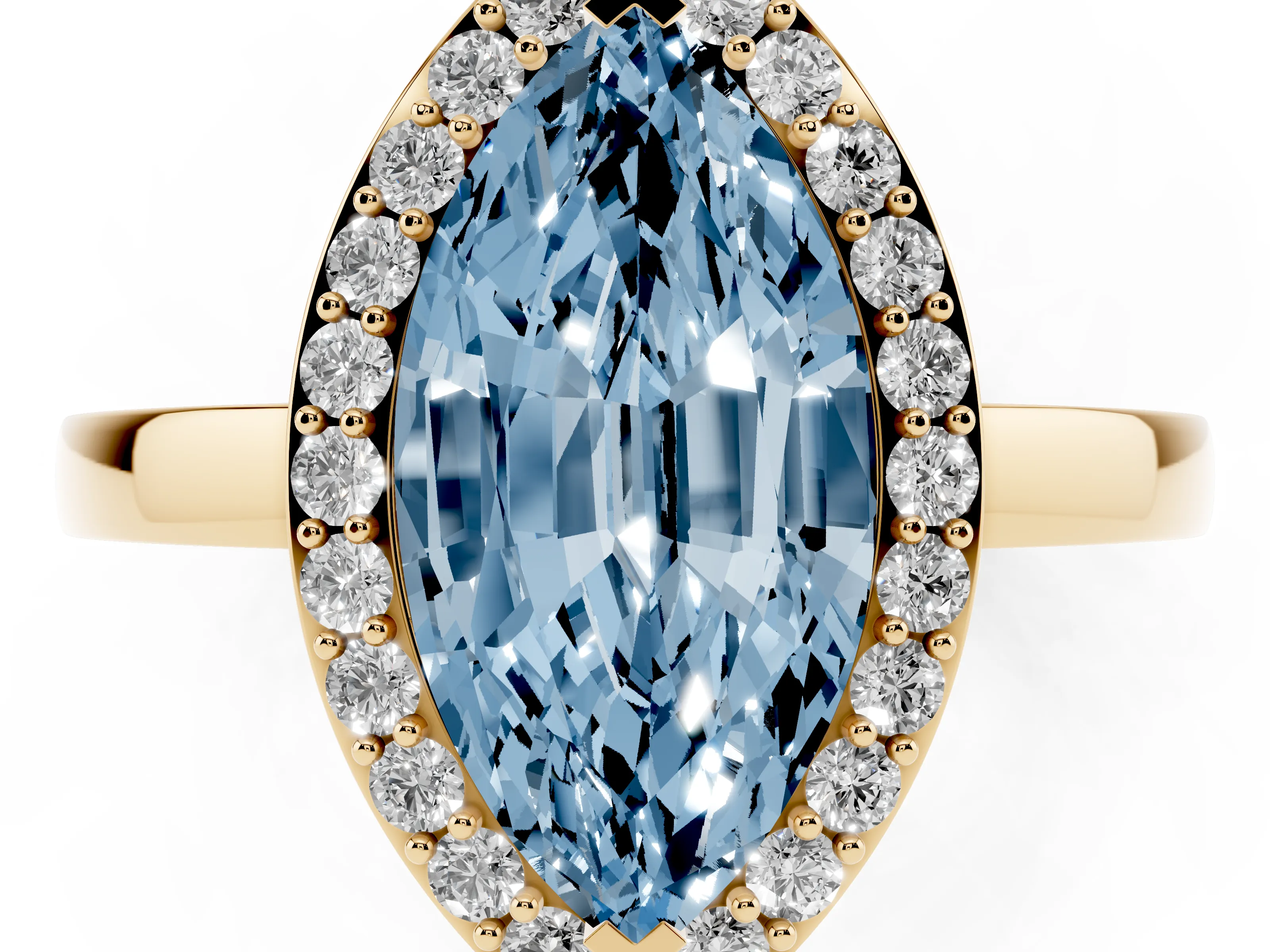 Fancy Blue Marquise Cut Diamond Halo Ring Set in Yellow gold with Solitaire Band and Prong Setting