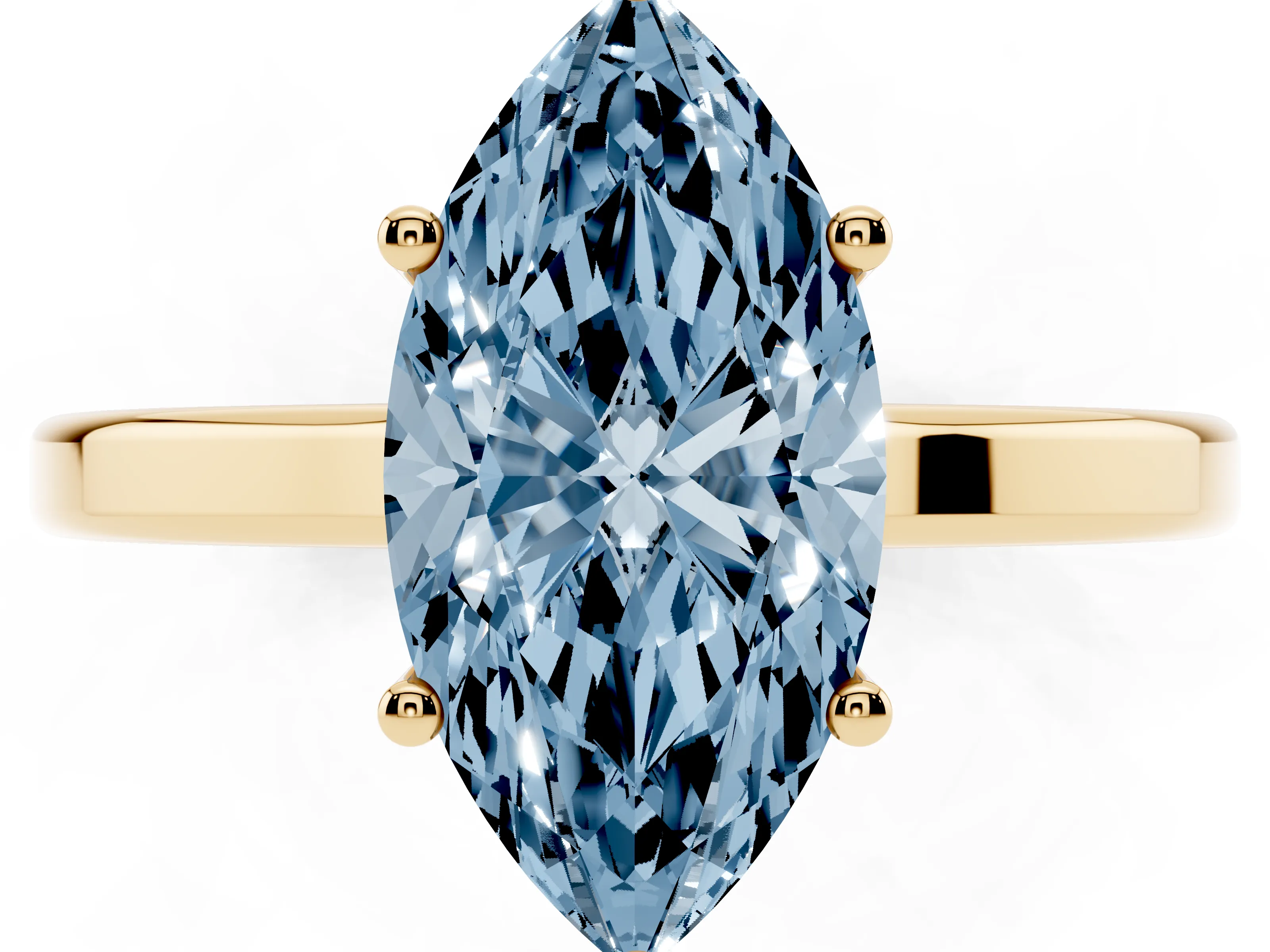 Fancy Blue Marquise Cut Diamond Solitaire Engagement Ring Set in Yellow gold with Prong Setting on a Plain Band