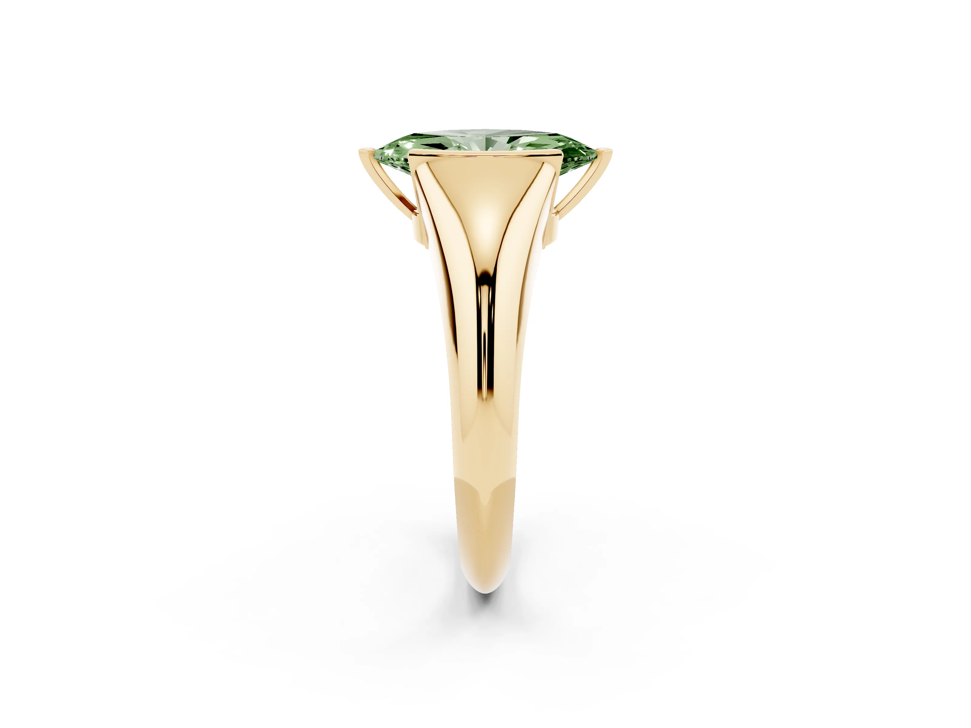 Fancy Green Marquise Cut Diamond Solitaire Tension Set Ring Set in Yellow gold