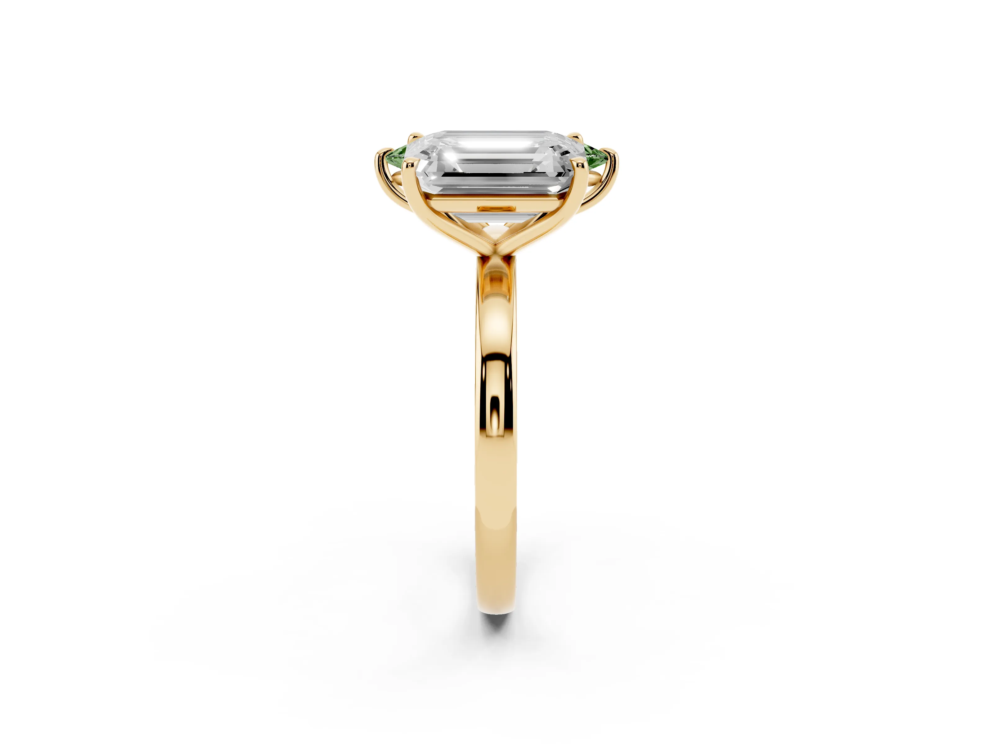 Fancy Green Marquise Cut and Emerald Cut Toi Moi Ring Set in Yellow gold with Prong Setting