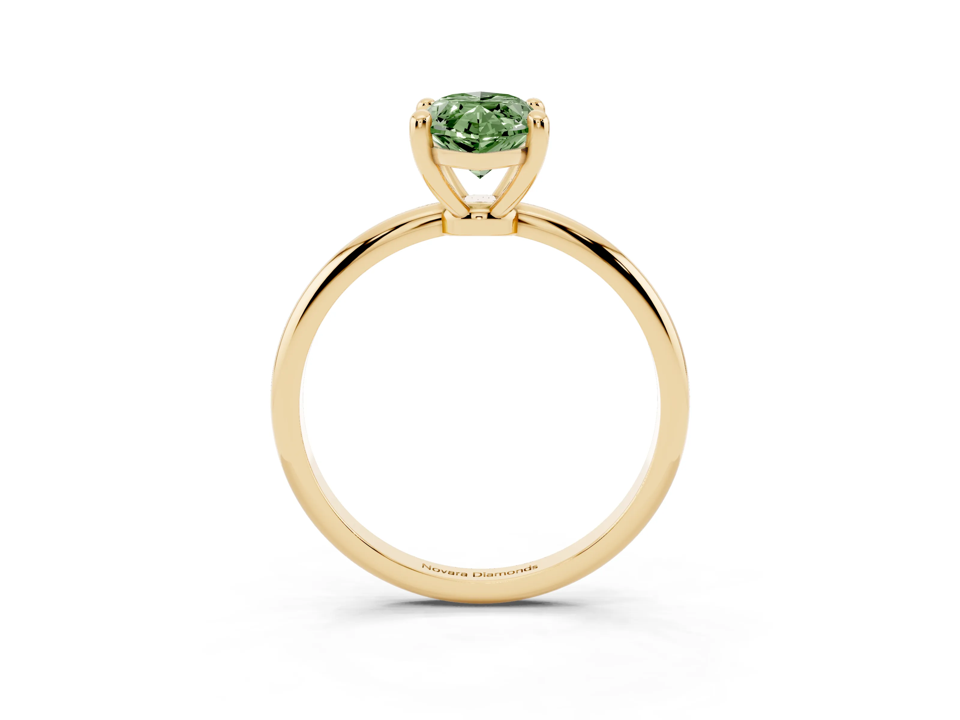Fancy Green Marquise Cut Diamond Solitaire Ring Set in Yellow gold with Secure Prong Setting on a Classic Band