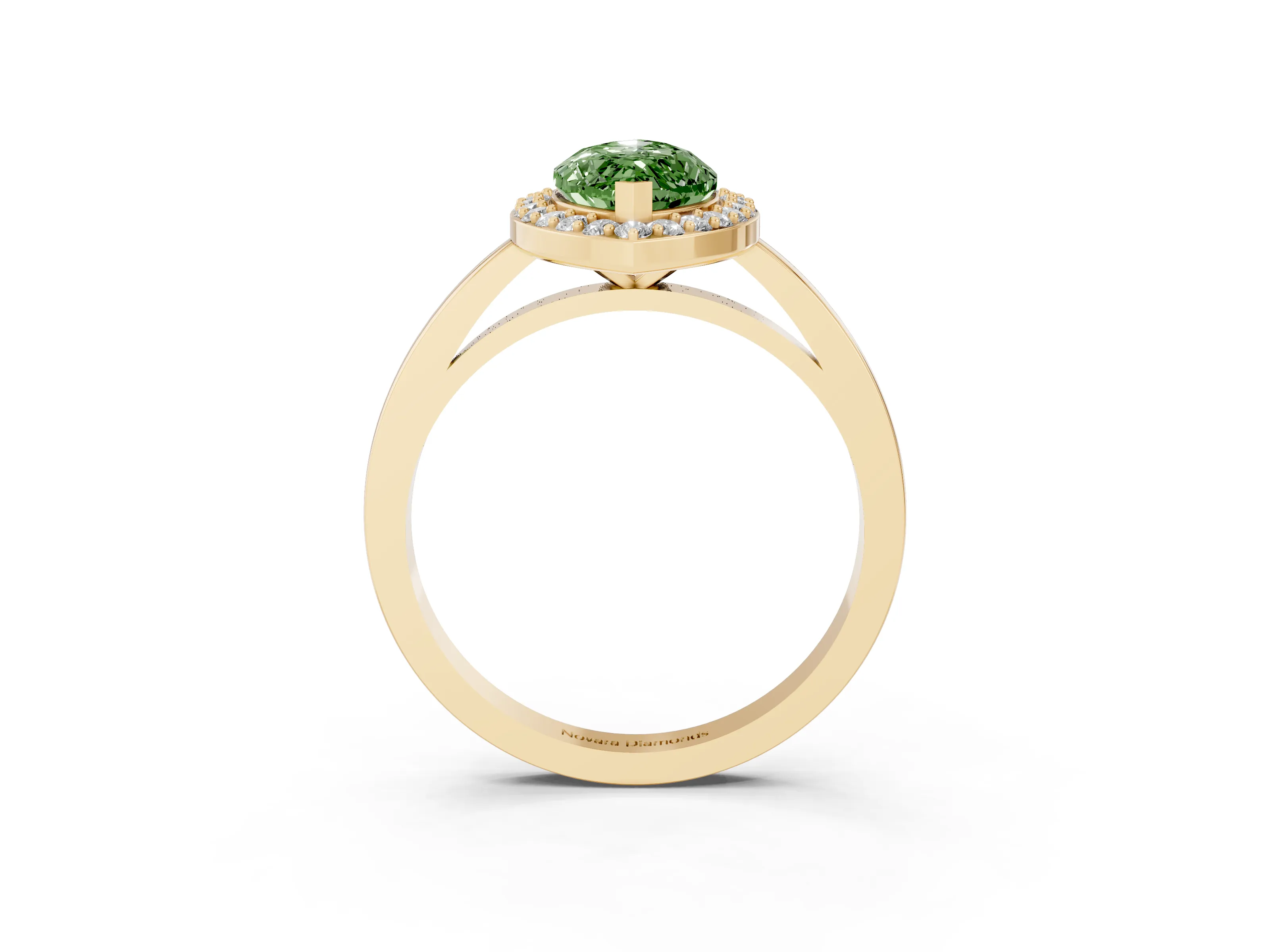 Fancy Green Marquise Cut Diamond Halo Ring Set in Yellow gold with Solitaire Band and Prong Setting