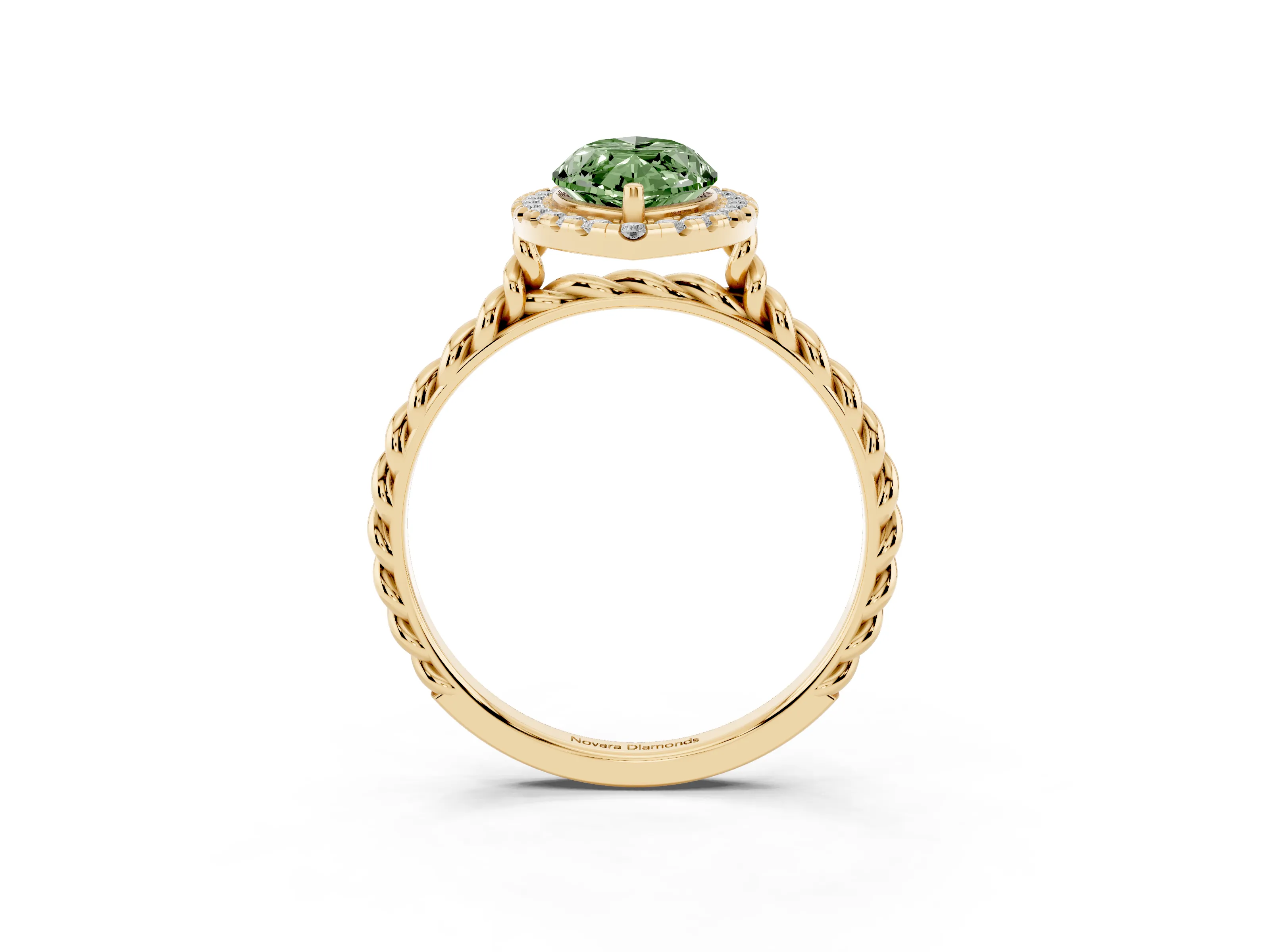 Fancy Green Marquise Cut Diamond Halo Ring Set in Yellow gold with Plain Twisted Band