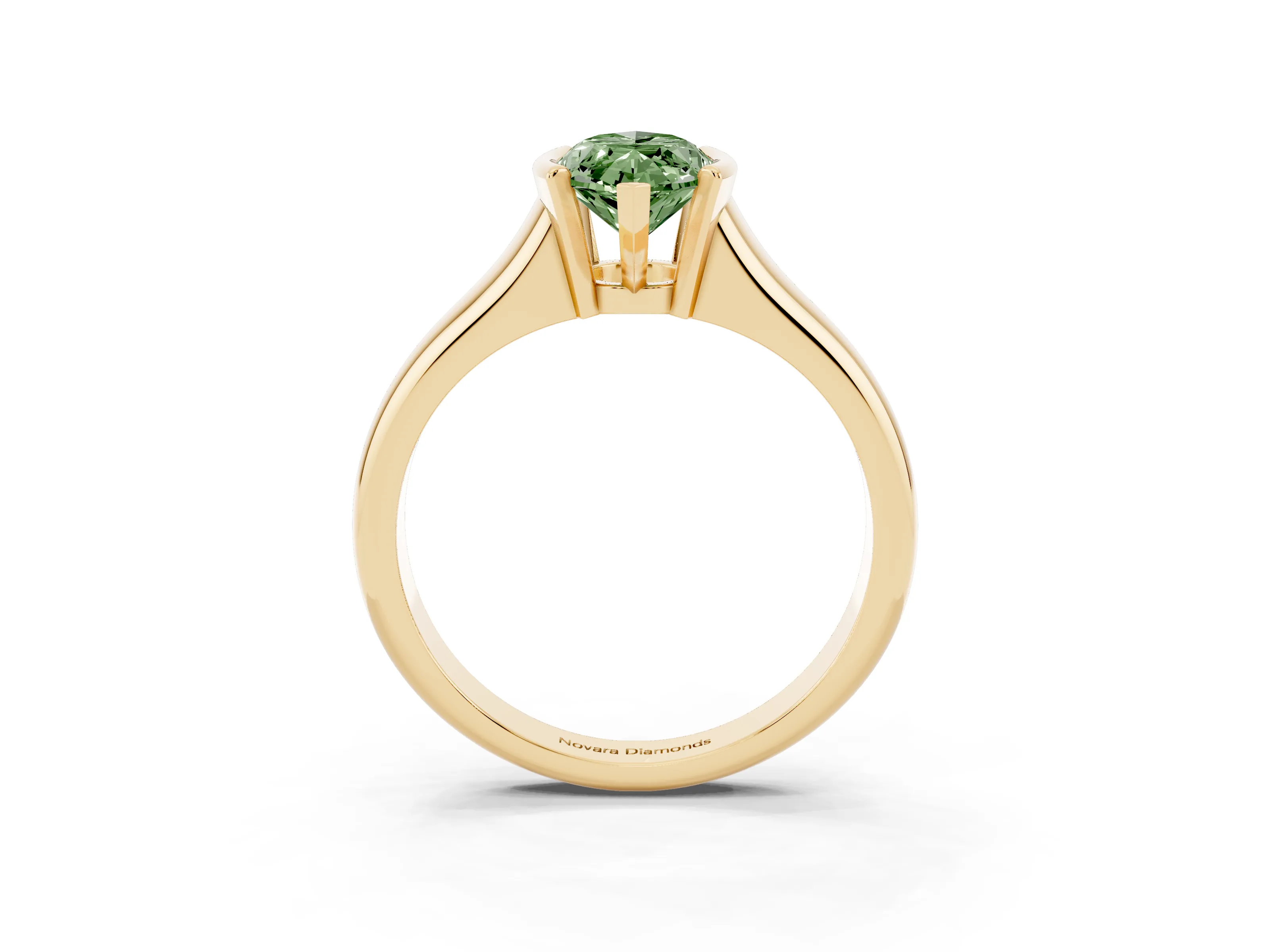 Fancy Green Marquise Cut Diamond Solitaire Tension Set Ring Set in Yellow gold with Split Shank Band