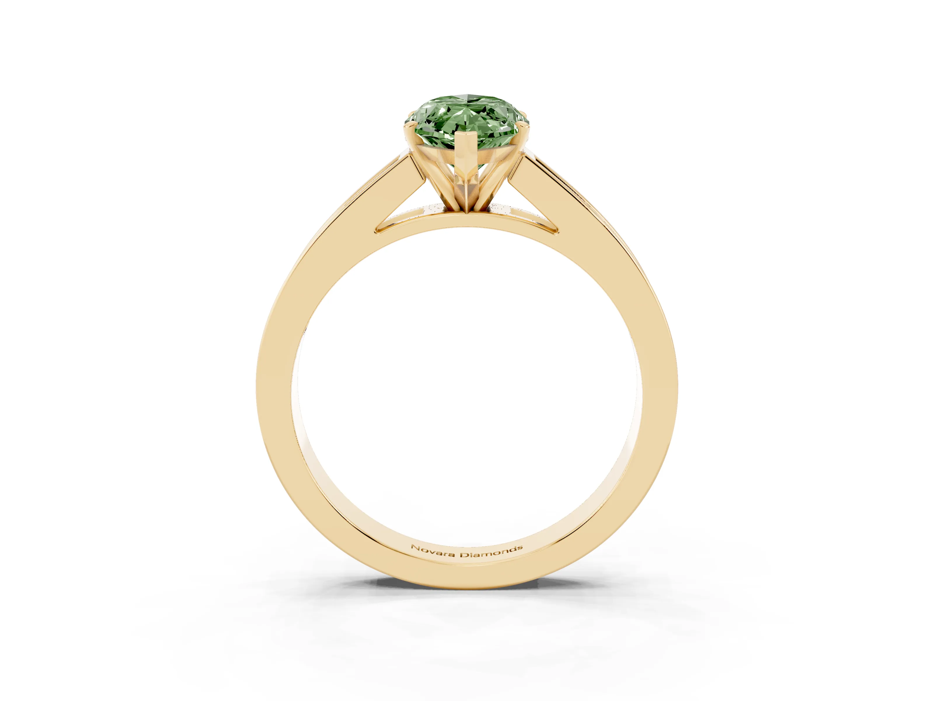 Fancy Green Marquise Cut Diamond Solitaire Ring Set in Yellow gold with Channel-Set Band and Prong Setting