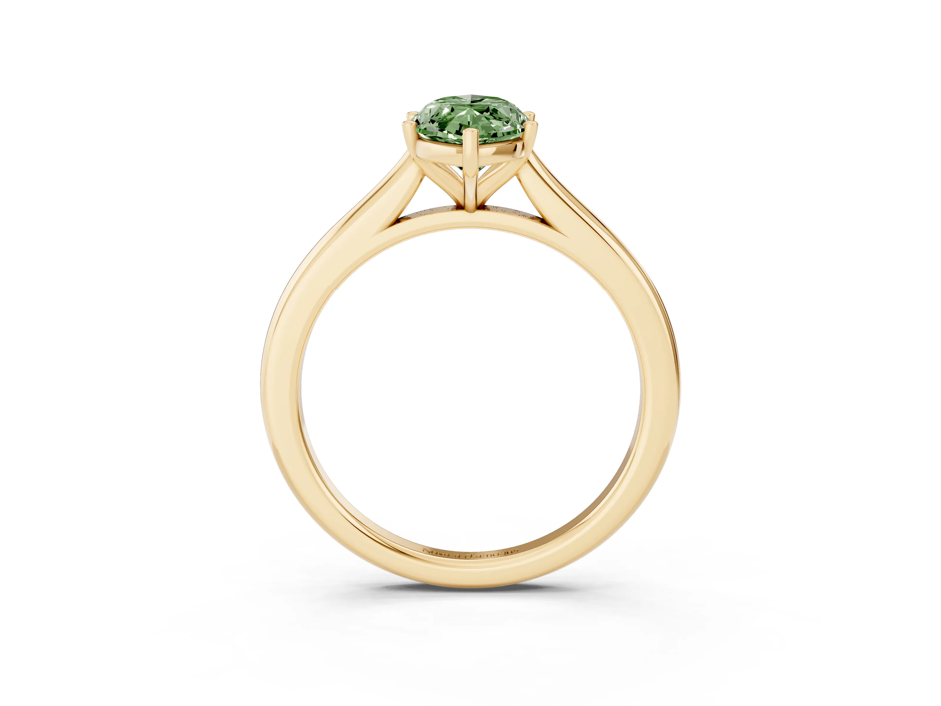 Fancy Green Marquise Cut Diamond Solitaire Ring Set in Yellow gold with Cathedral Band and Prong Setting