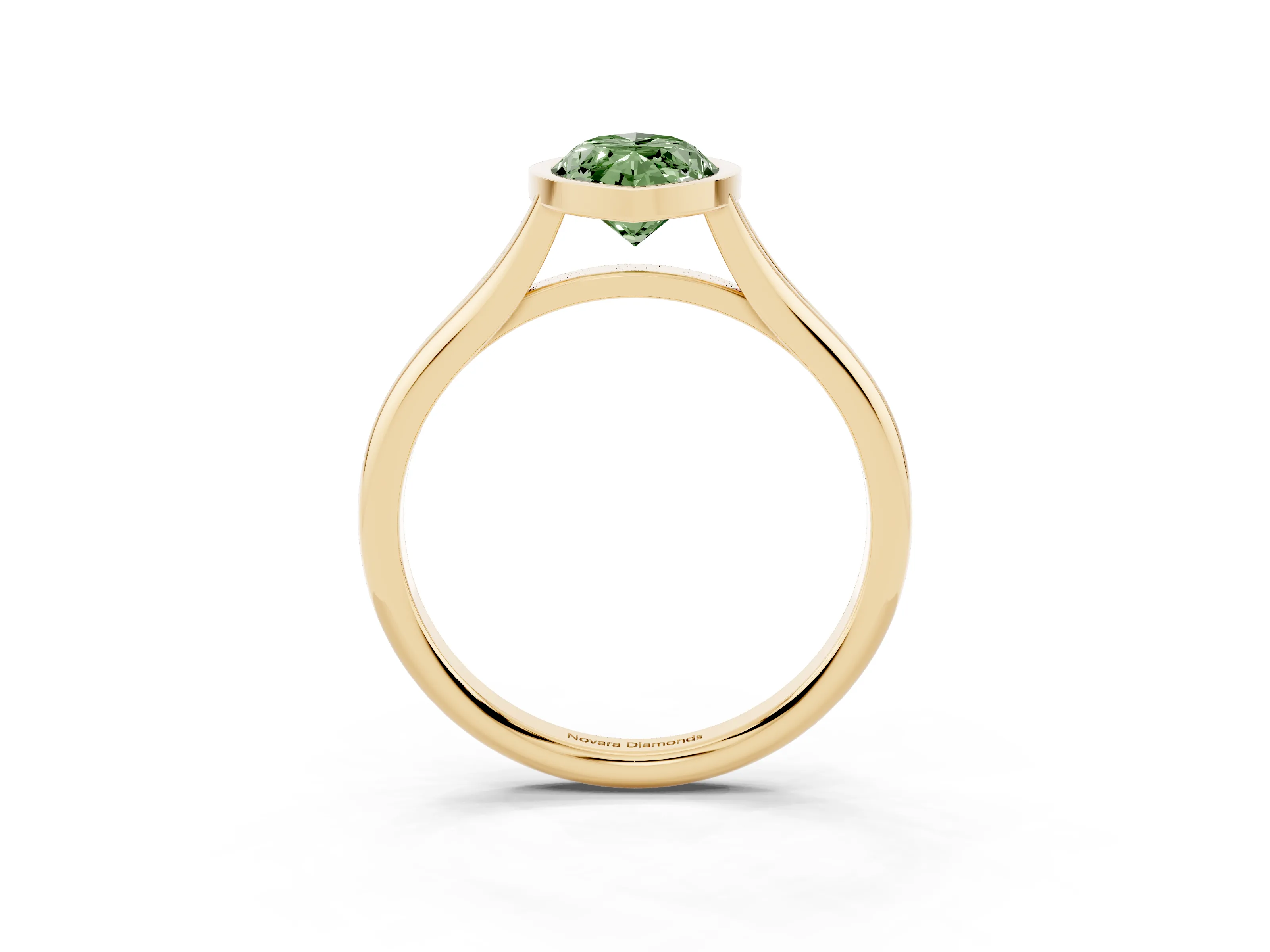 Fancy Green Bezel Set Marquise Cut Diamond Solitaire Ring Set in Yellow gold with Tapered Band