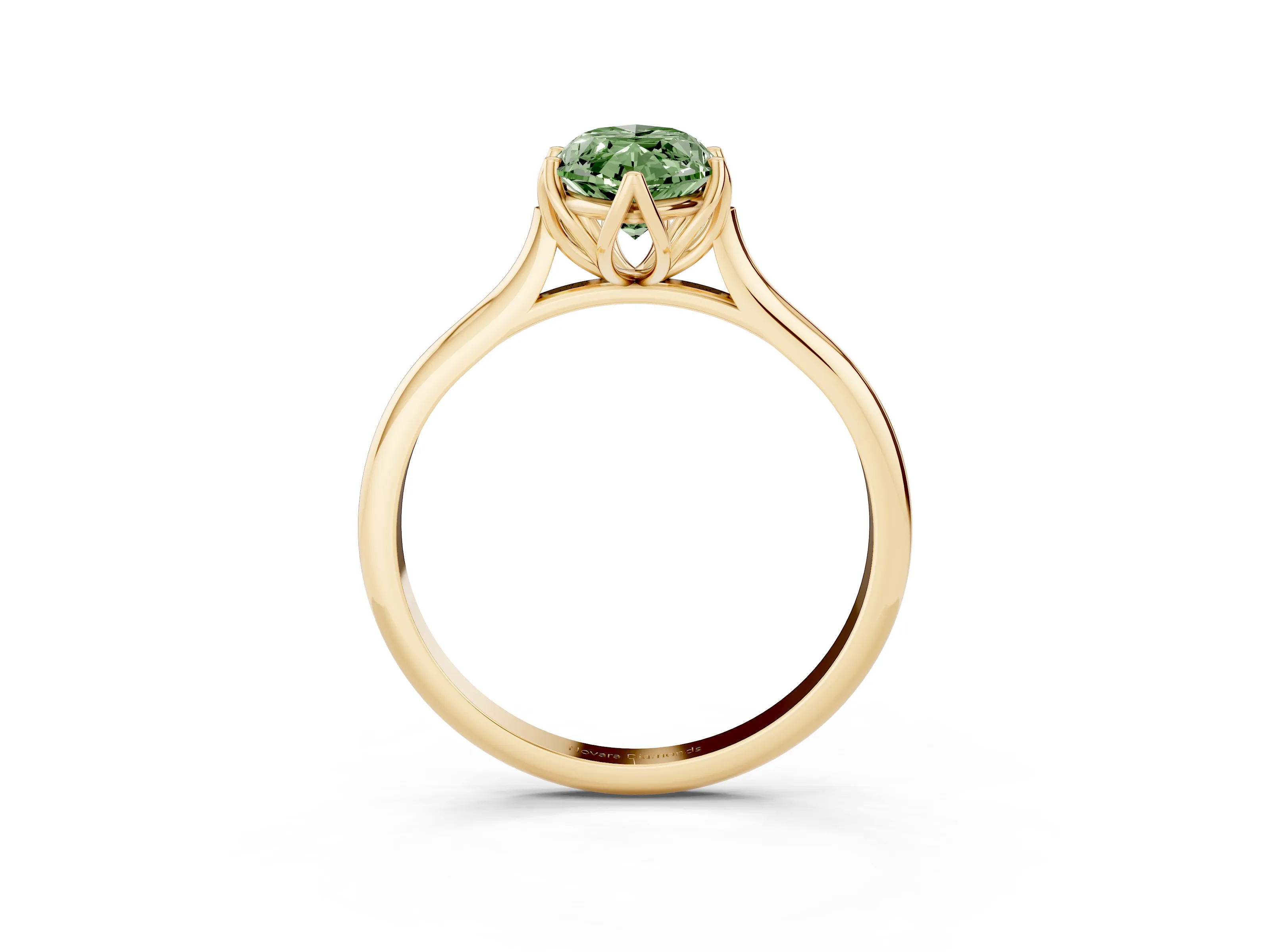 Fancy Green Marquise Cut Diamond Solitaire Cathedral Ring Set in Yellow gold with Prong Setting