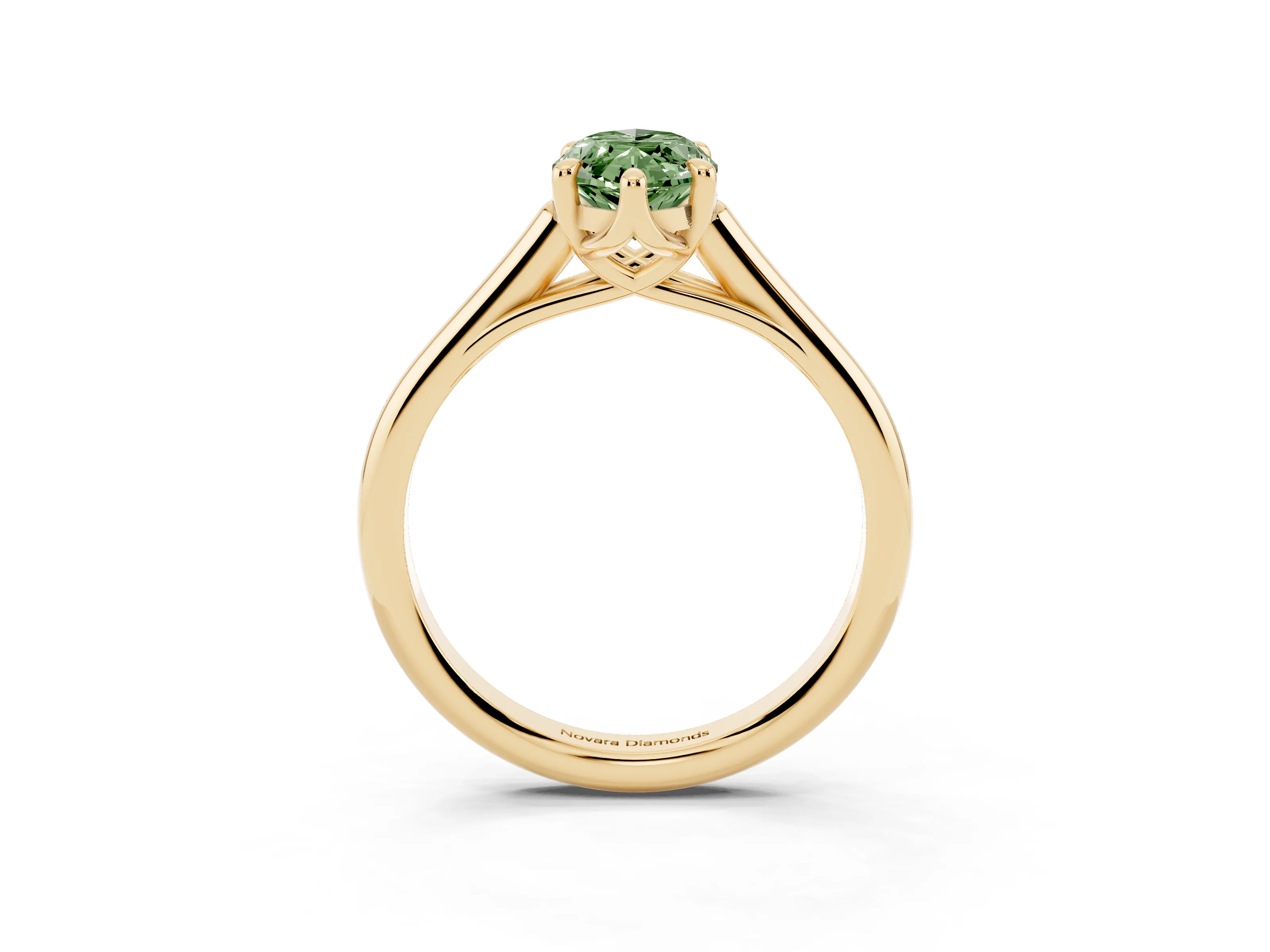 Fancy Green Marquise Cut Diamond Solitaire Engagement Ring Set in Yellow gold with Prong Setting and Plain Classic Band