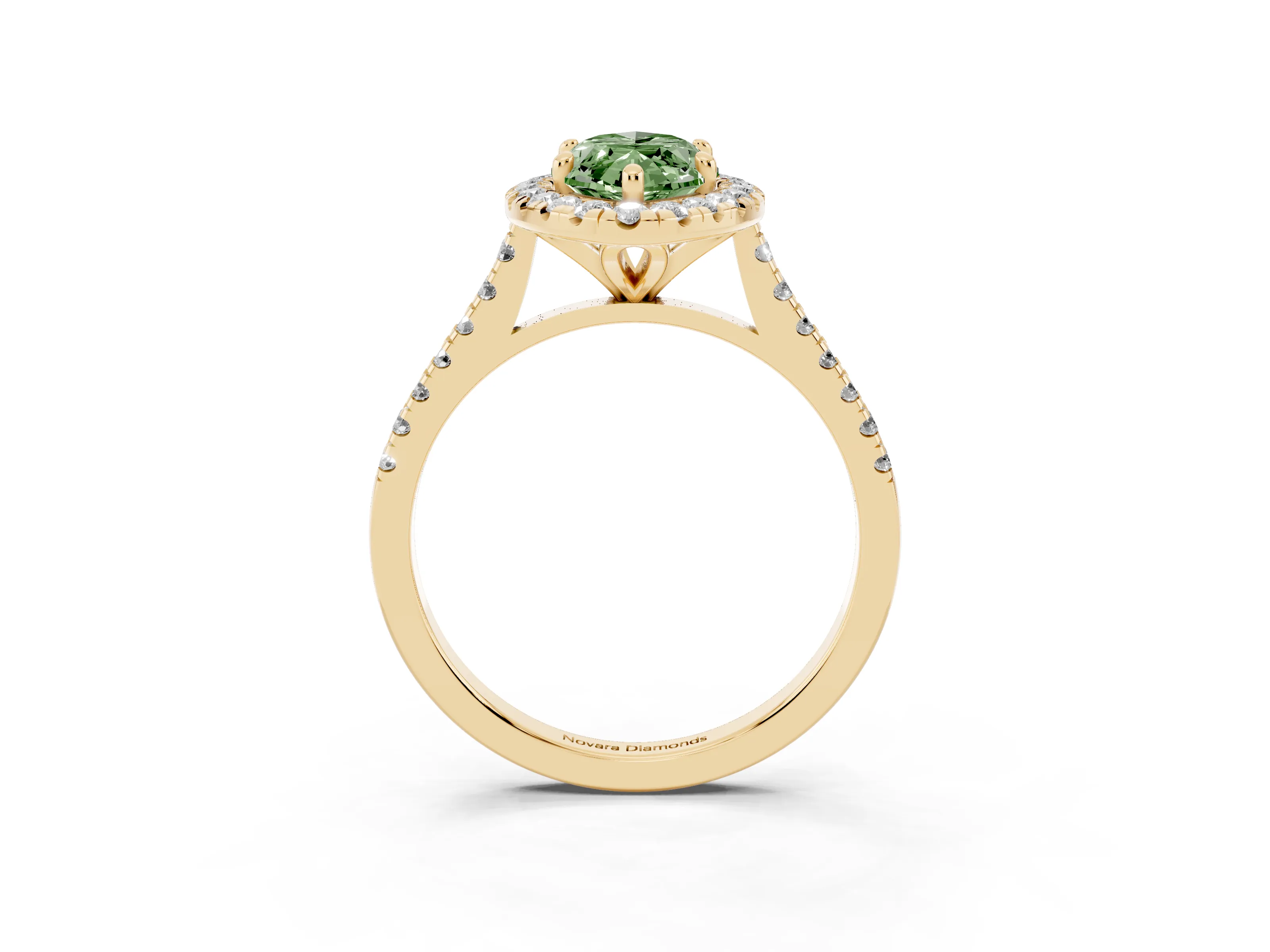 Fancy Green Marquise Cut Diamond Cushion Halo Ring Set in Yellow gold with Pavé Band