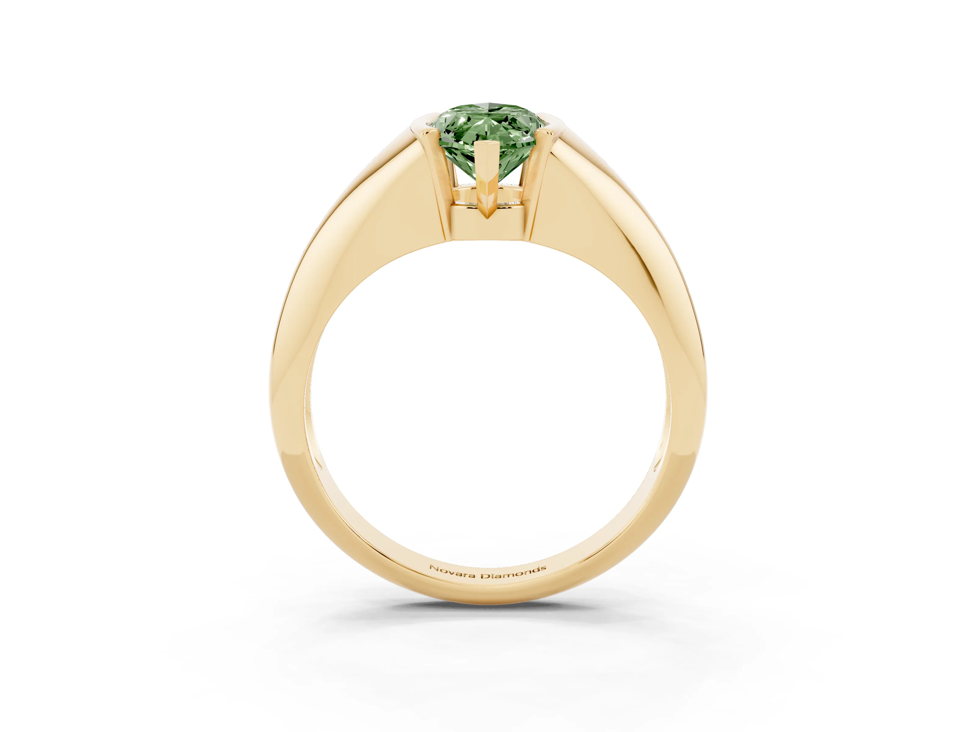 Fancy Green Marquise Cut Diamond Solitaire Tension Set Ring Set in Yellow gold