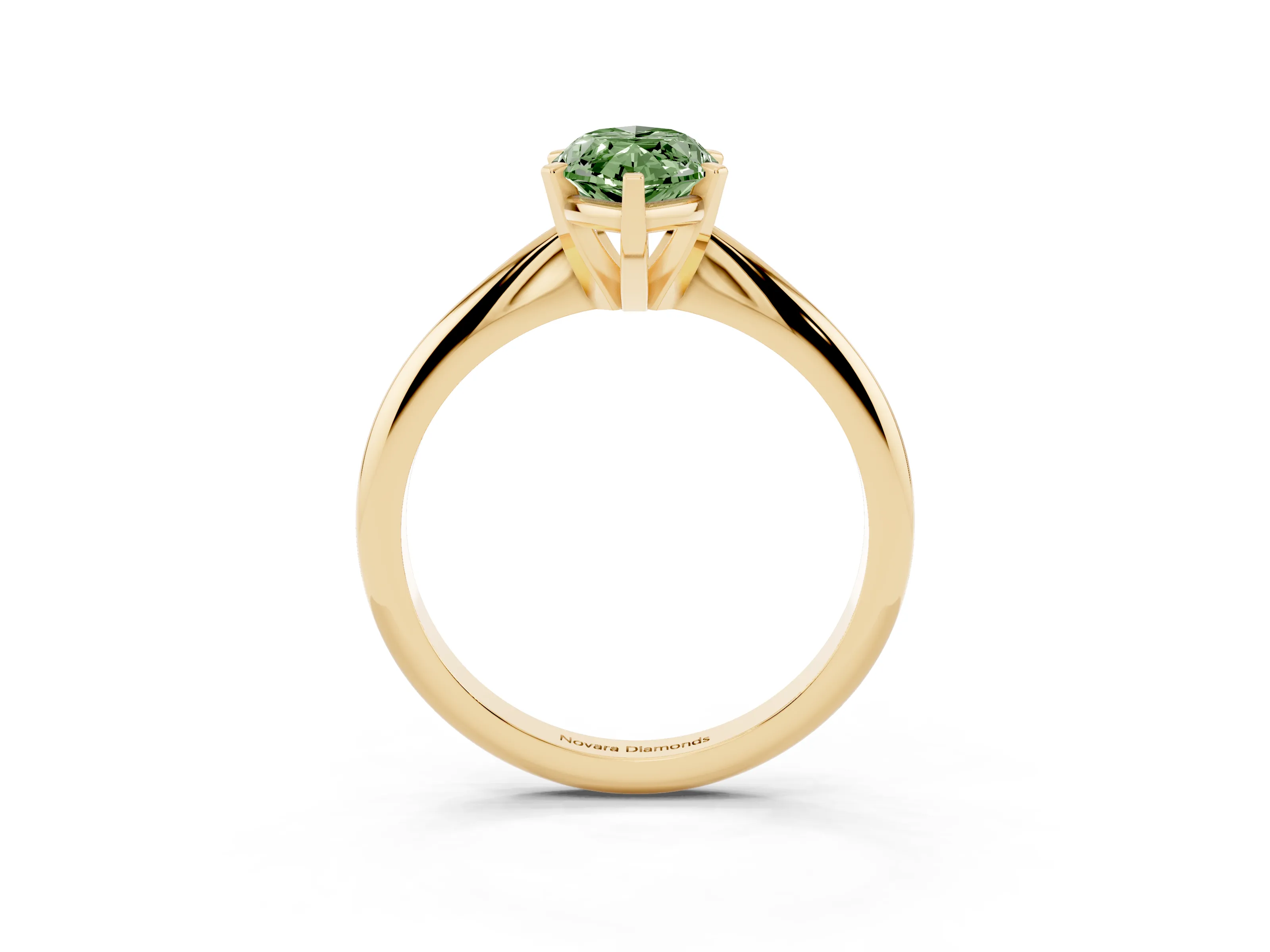 Fancy Green Marquise Cut Diamond Solitaire Ring Set in Yellow gold with Prong Setting on a Plain Round Band