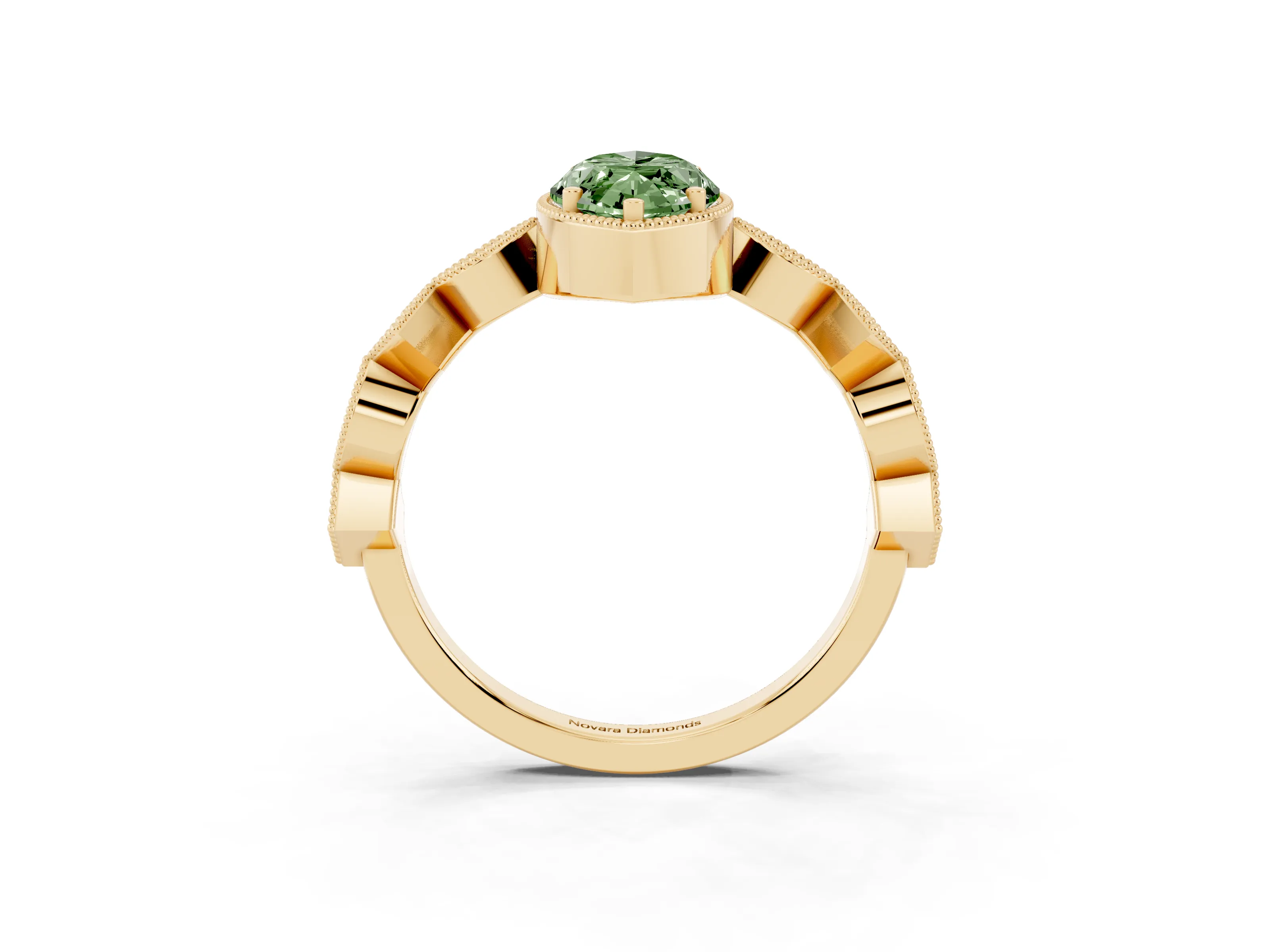 Fancy Green Marquise Cut Diamond Milgrain Marquise Twist Band Ring Set in Yellow gold with Prong Setting