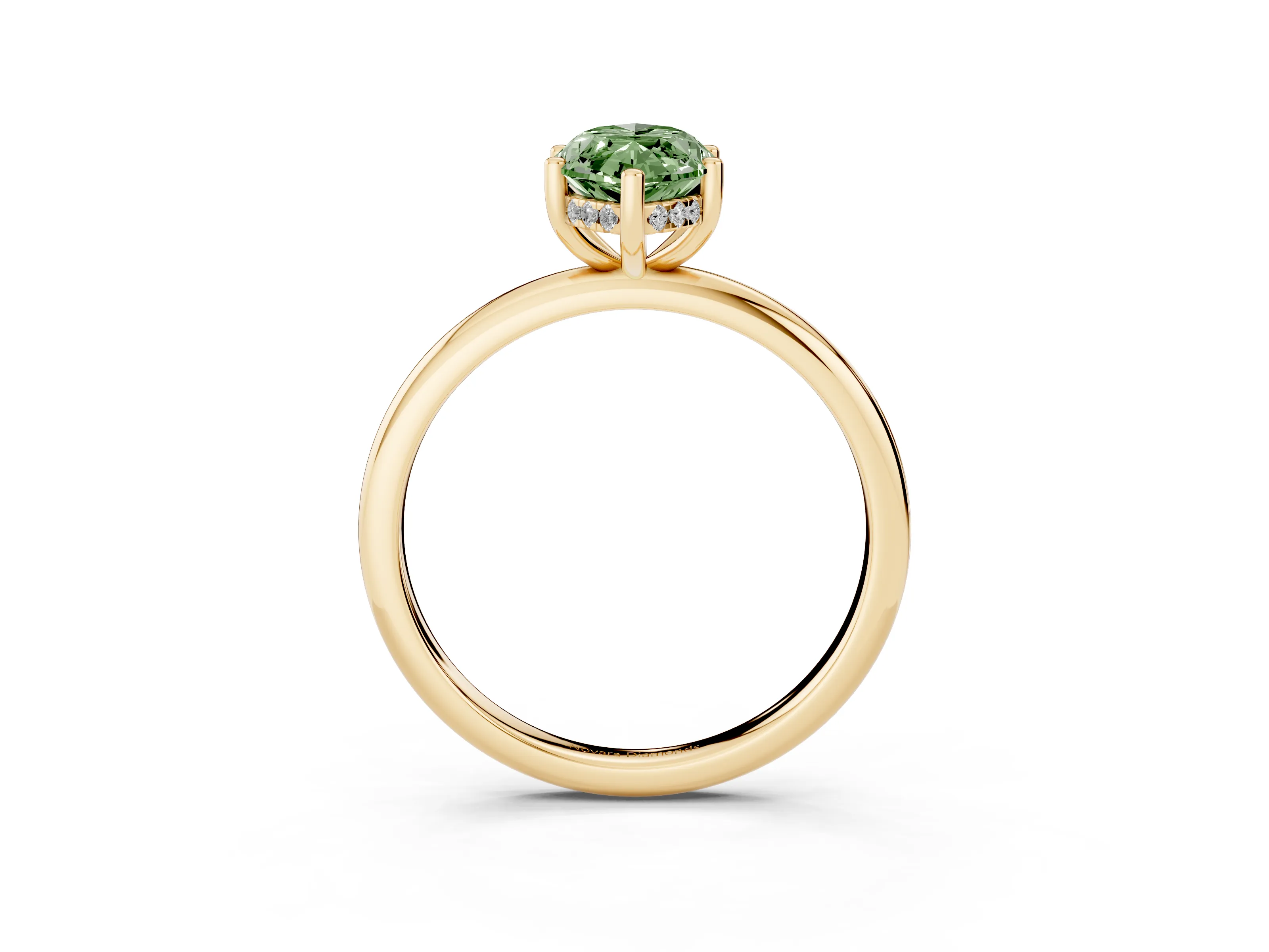 Fancy Green Marquise Cut Diamond Solitaire Engagement Ring Set in Yellow gold with Prong Setting and Polished Band