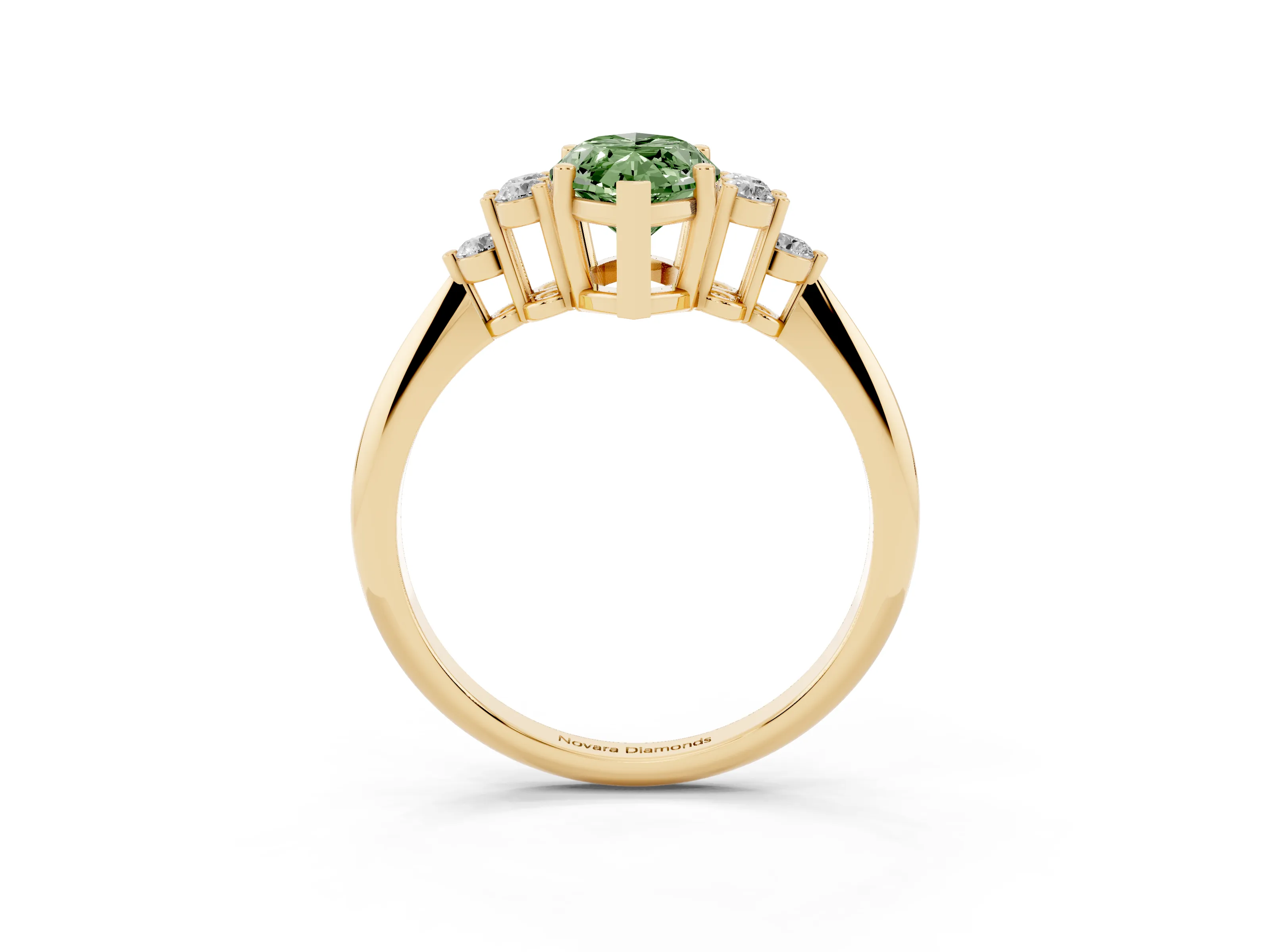 Fancy Green Marquise Cut Diamond Cluster Ring Set in Yellow gold with Plain Band and Prong Setting