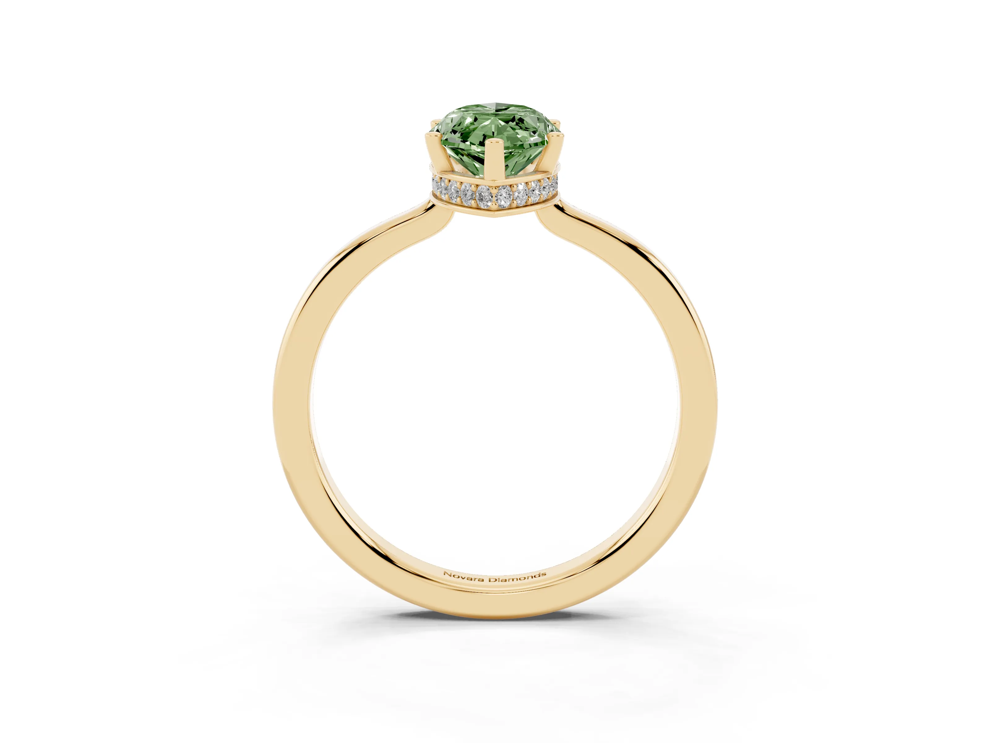 Fancy Green Marquise Cut Diamond Solitaire Engagement Ring Set in Yellow gold with Prong Setting on a Plain Band