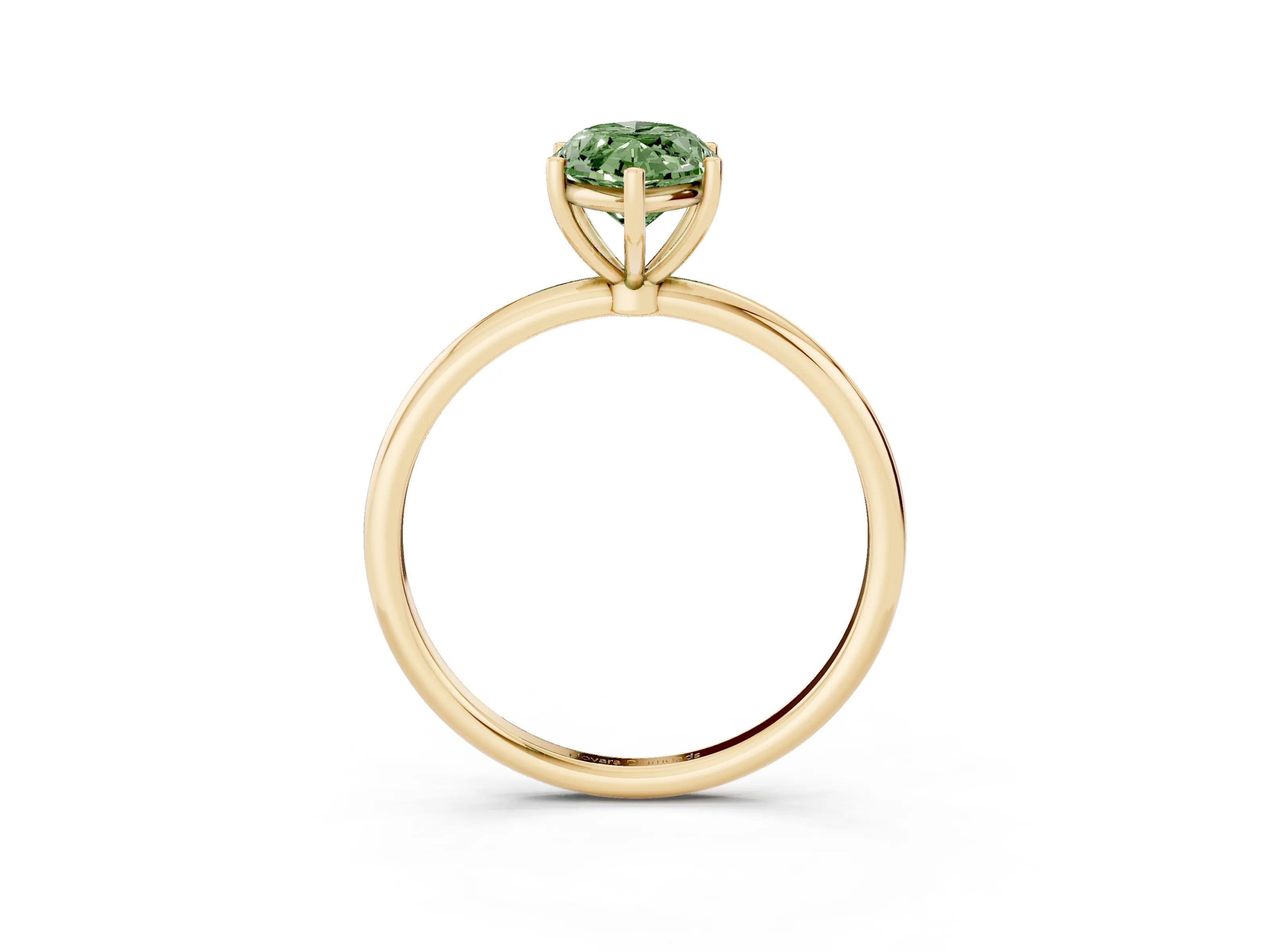 Fancy Green Marquise Cut Diamond Solitaire Engagement Ring Set in Yellow gold with Thin Band and Prong Setting