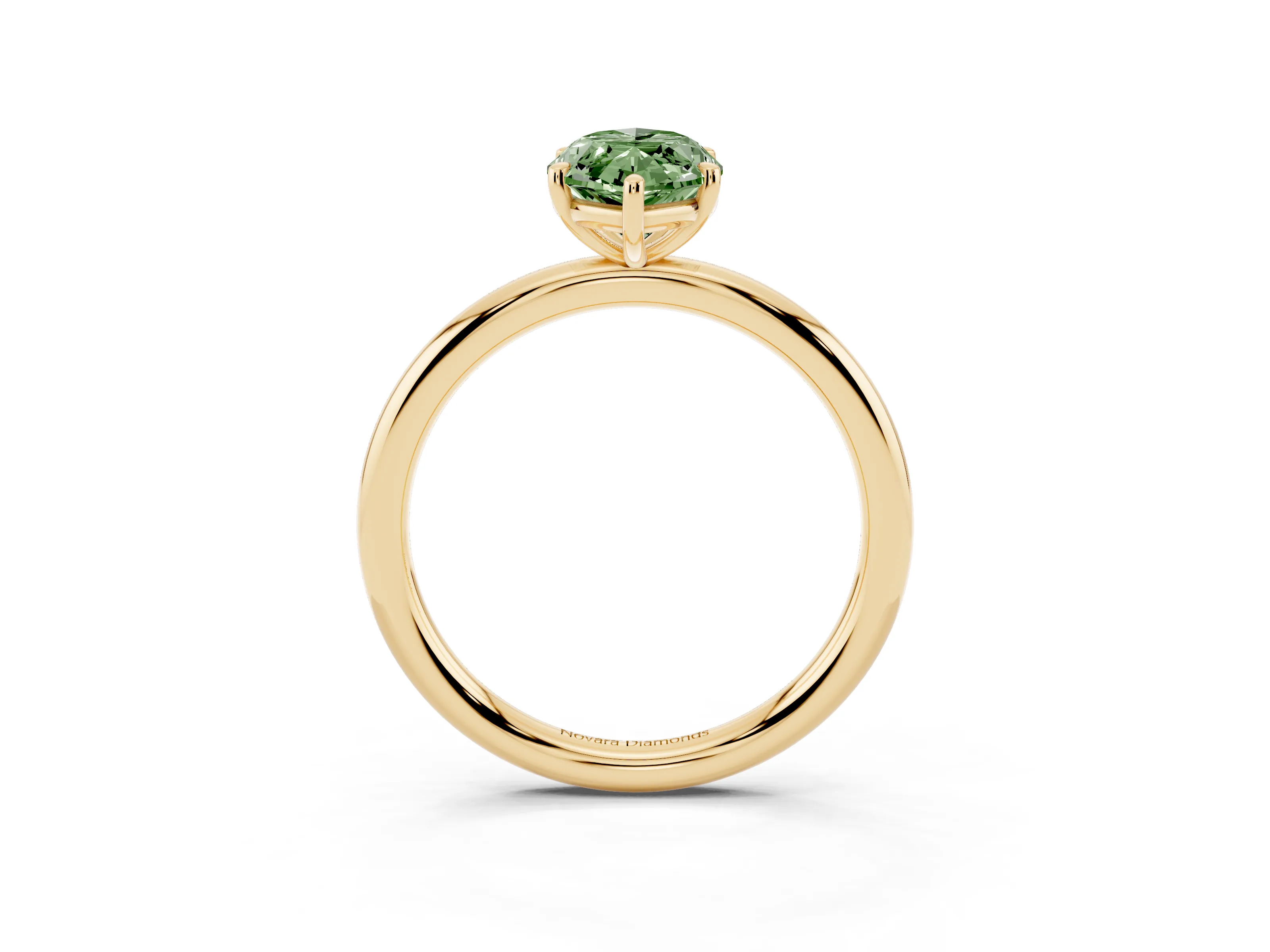 Fancy Green Marquise Cut Diamond Solitaire Ring Set in Yellow gold with Prong Setting on a Polished Plain Band