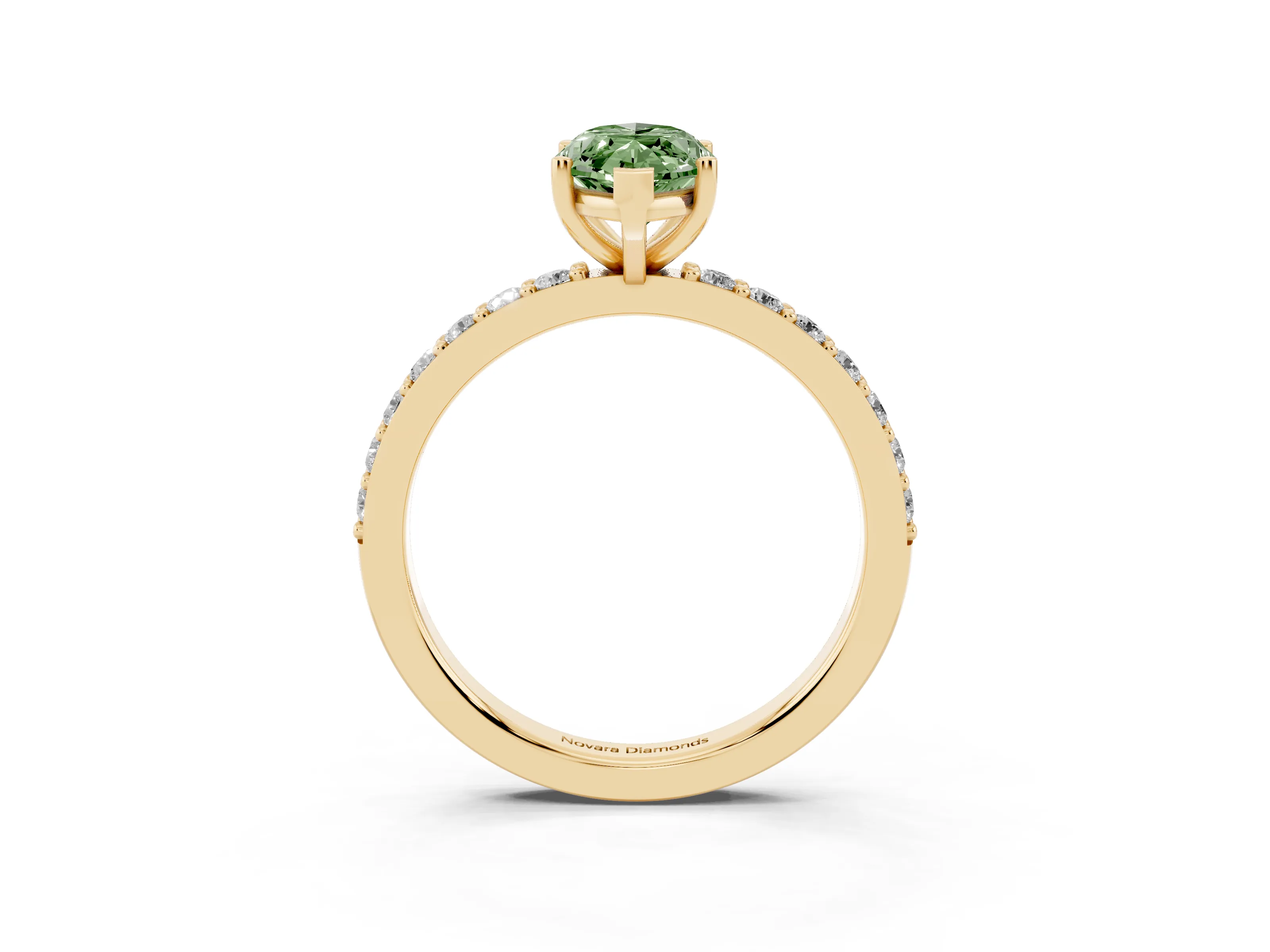 Fancy Green Marquise Cut Diamond Solitaire Set in Yellow gold with Round Pavé Band and Prong Setting