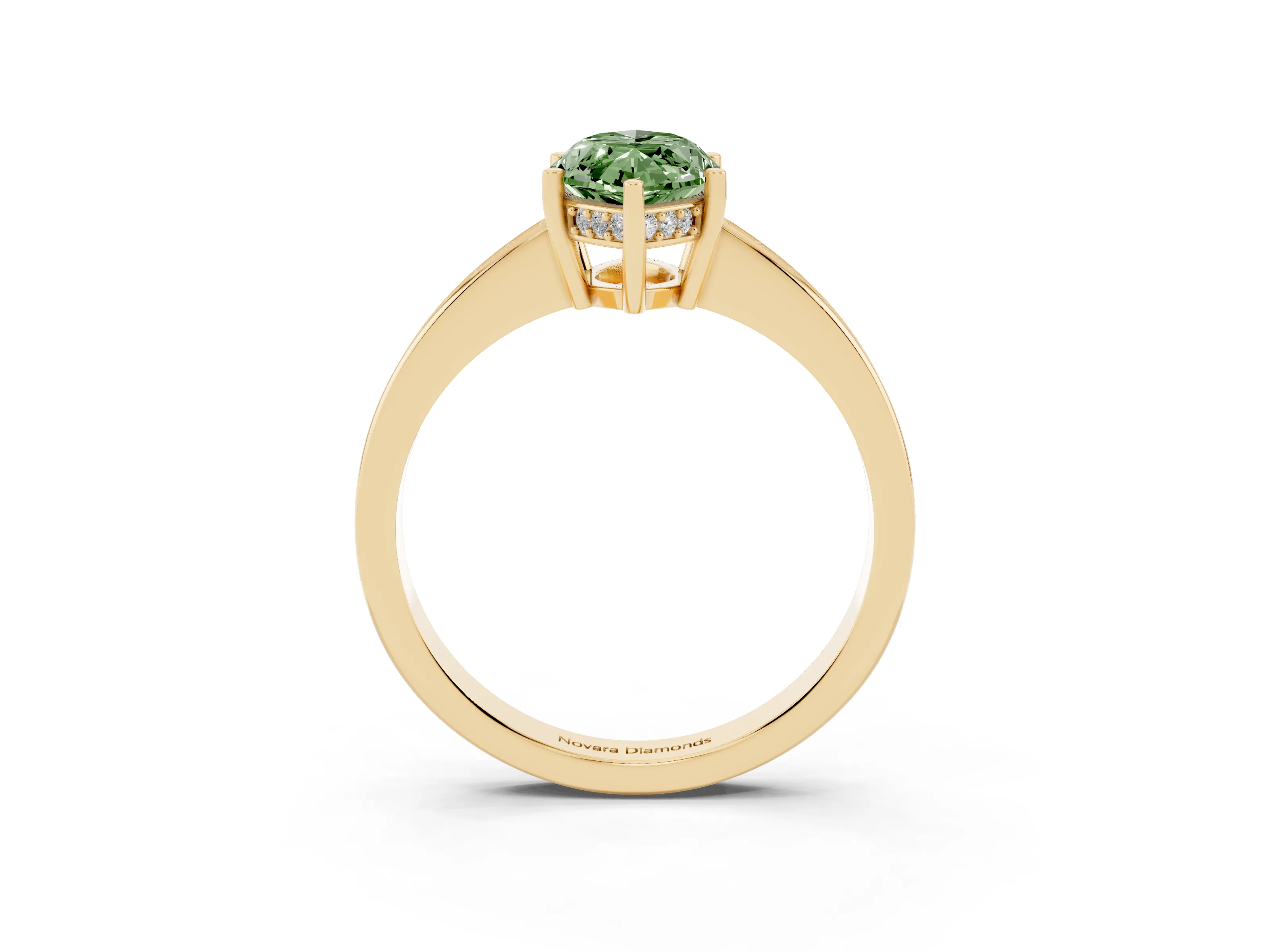 Fancy Green Marquise Cut Diamond Pavé Band Prong Set Solitaire Ring Set in Yellow gold
