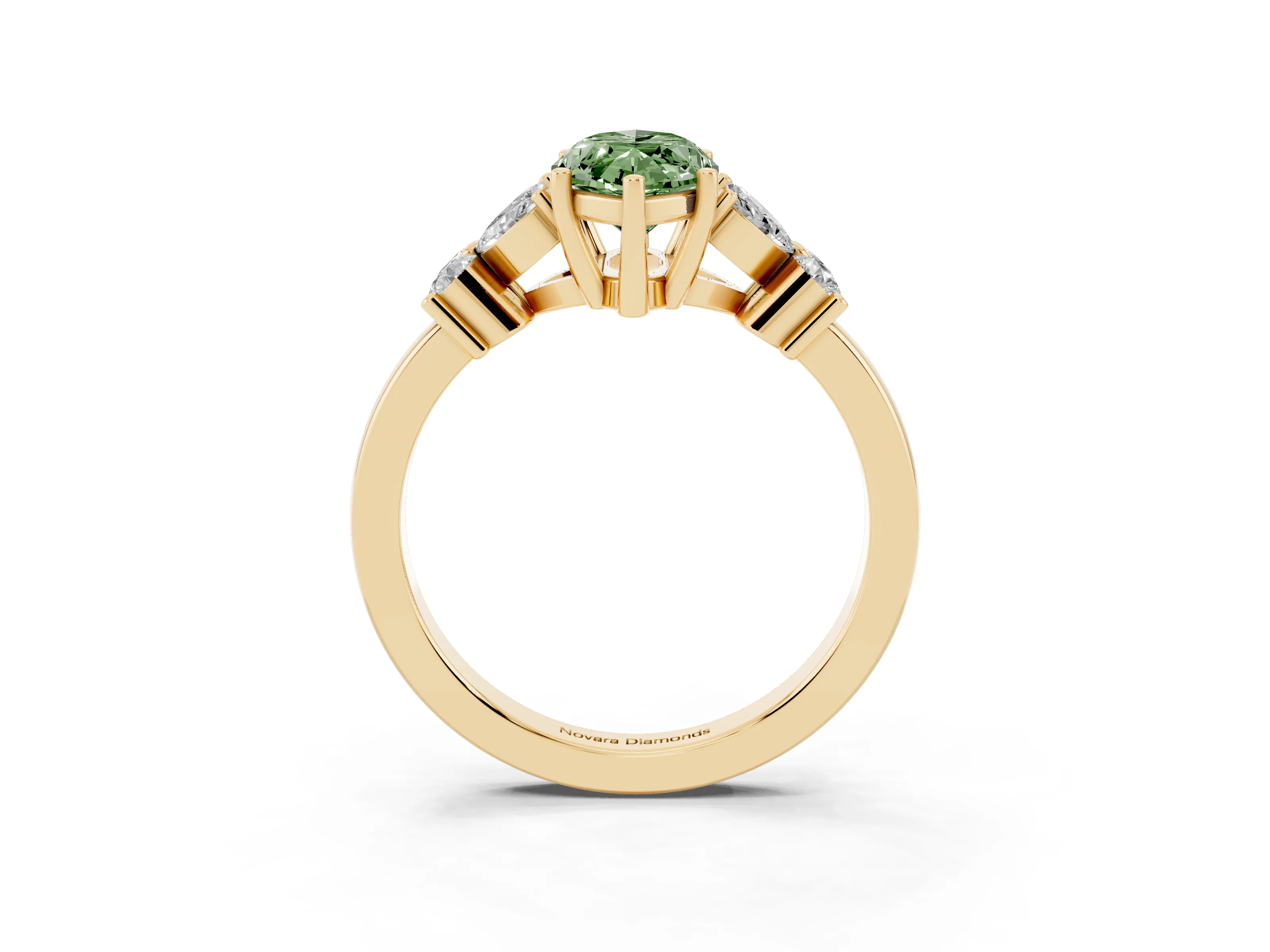 Fancy Green Marquise Cut Diamond Floral Cluster Ring Set in Yellow gold with Marquise Petals and Prong Setting