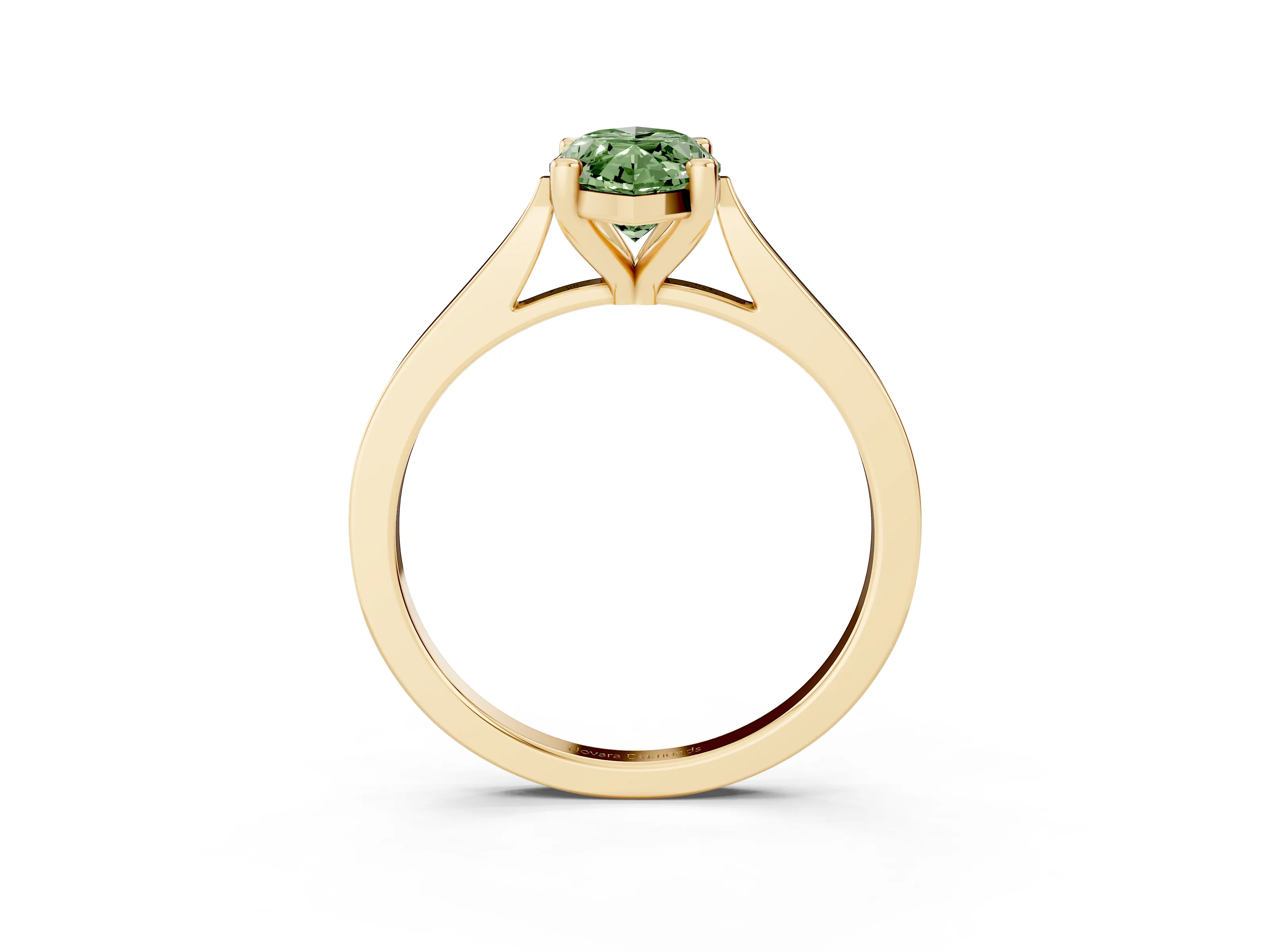 Fancy Green Marquise Cut Diamond Solitaire Ring Set in Yellow gold with Prong Setting and Tapered Band