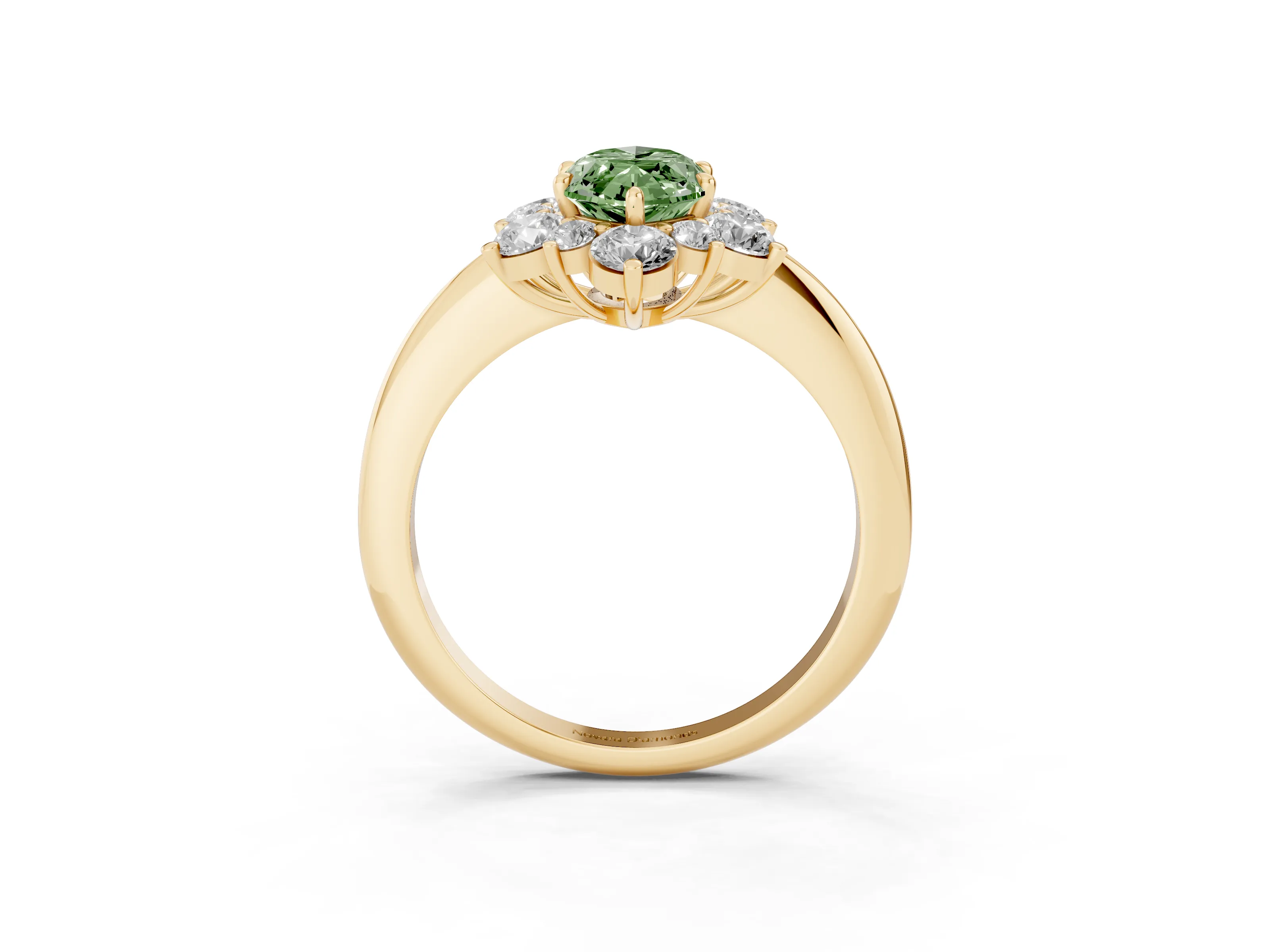 Fancy Green Marquise Cut Diamond Cluster Halo Ring Set in Yellow gold with Solitaire Band and Prong Setting