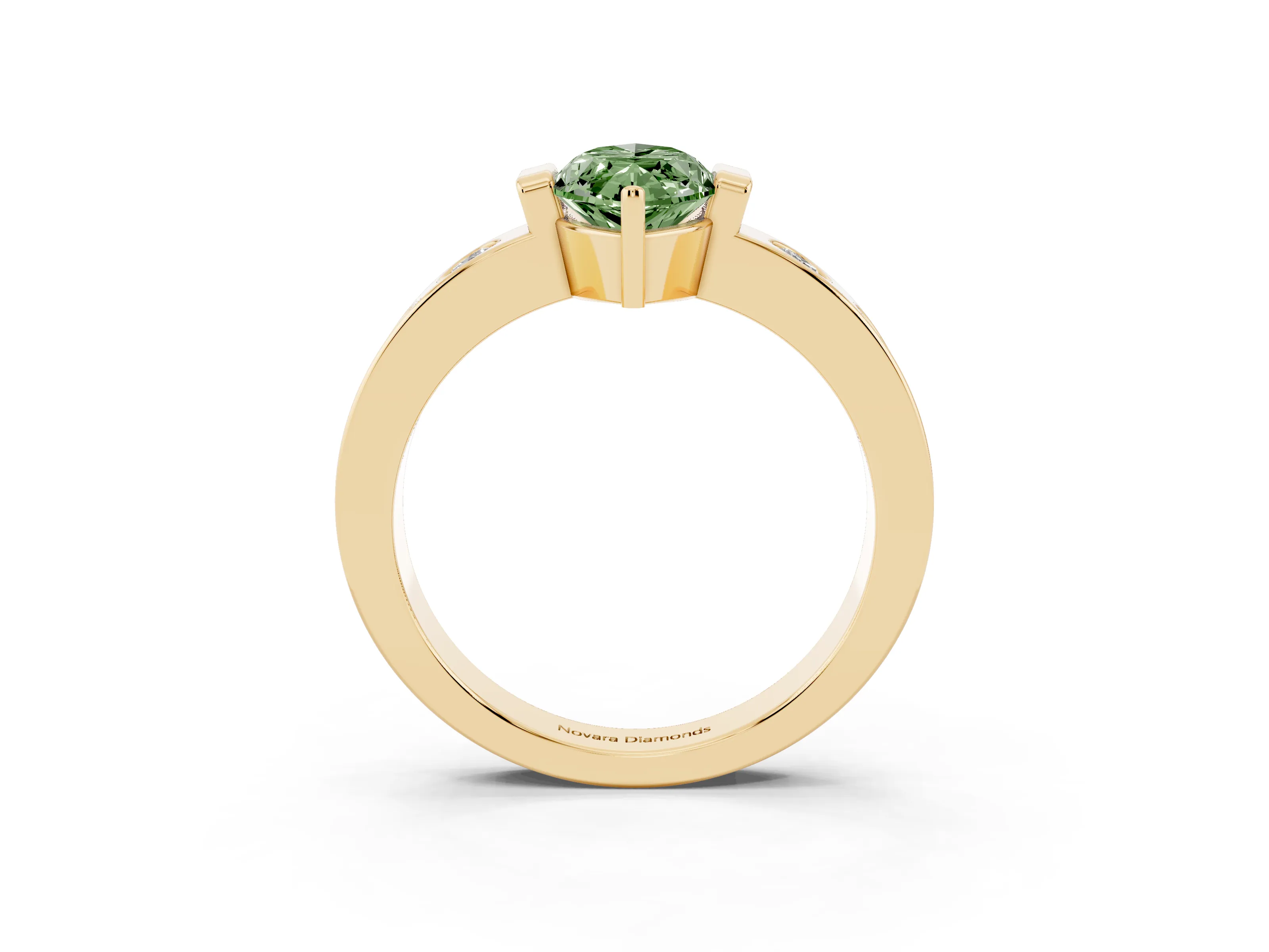 Fancy Green Marquise Cut Diamond Channel-Set Band Ring Set in Yellow gold with Bezel Prong Setting