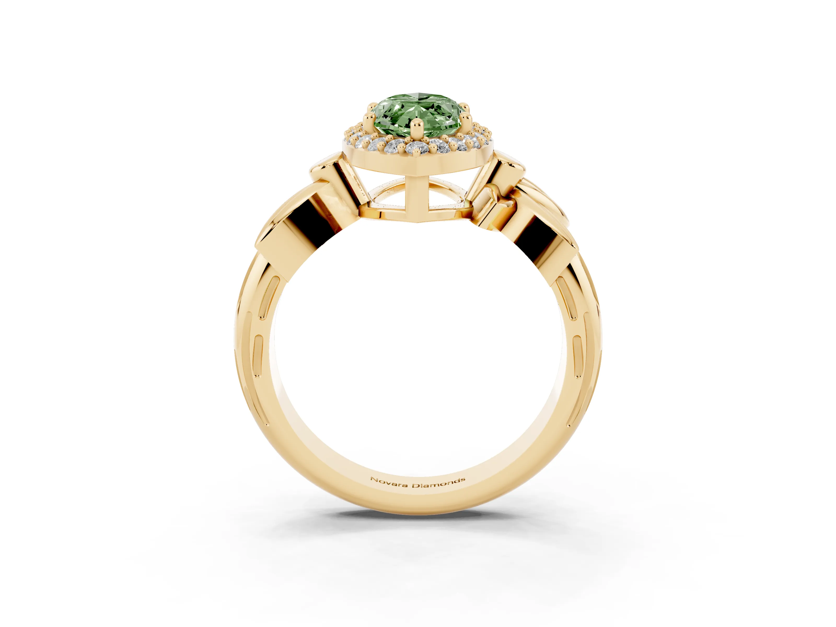 Fancy Green Marquise Cut Diamond Halo Floral Band Ring Set in Yellow gold with Prong Setting