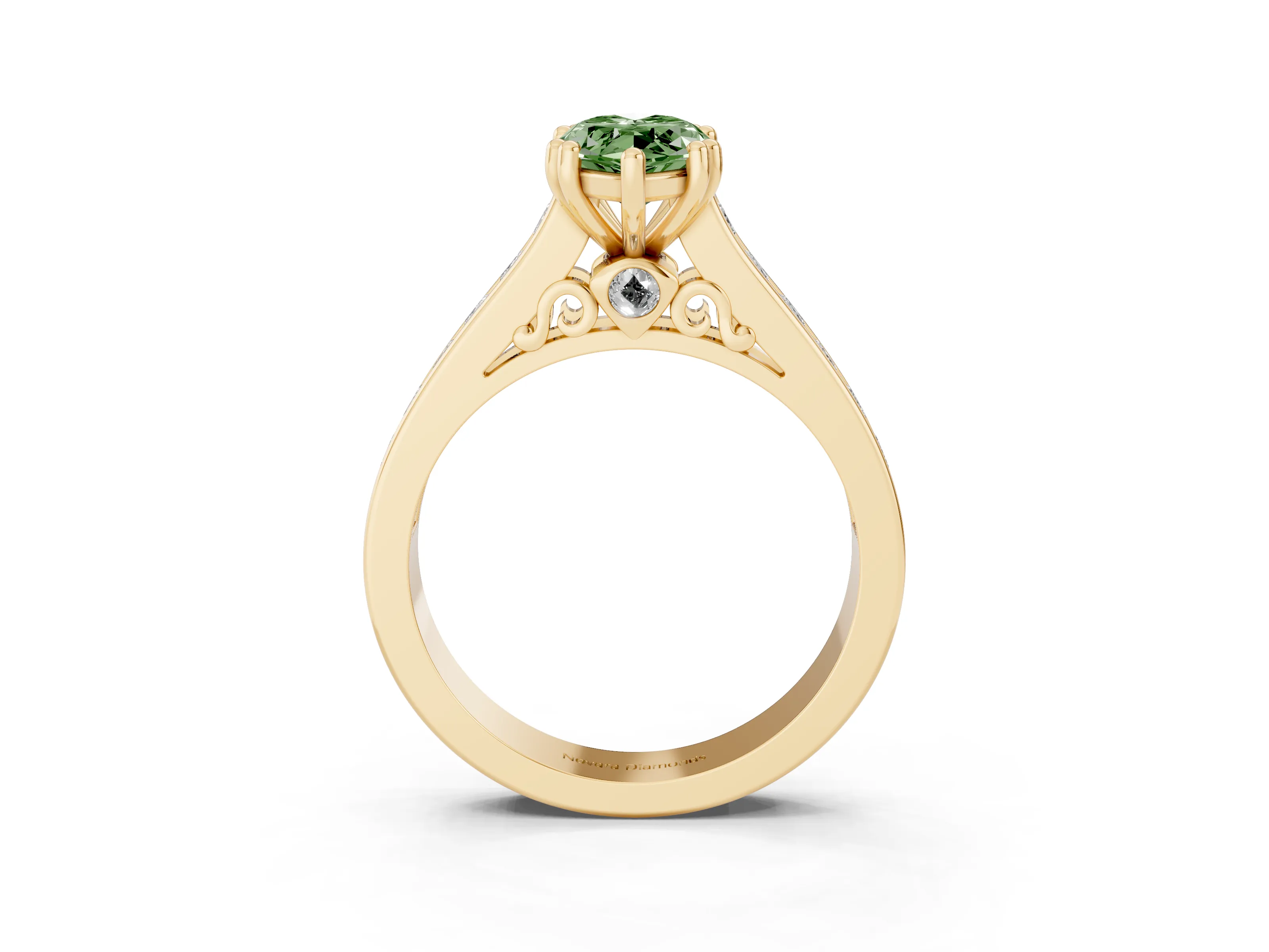 Fancy Green Marquise Cut Diamond Channel Set Solitaire Engagement Ring Set in Yellow gold with Prong Setting