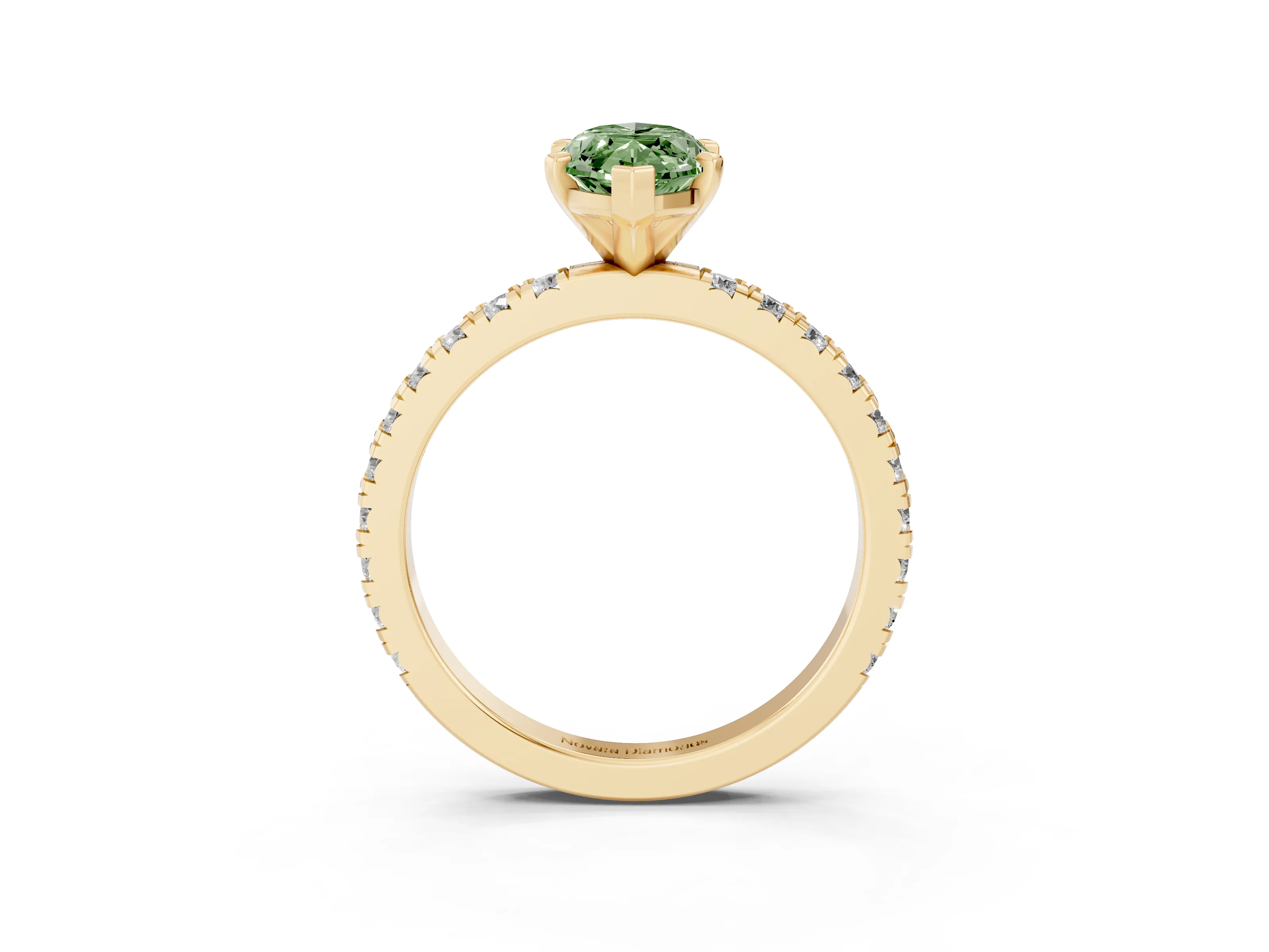 Fancy Green Marquise Cut Diamond Pavé Band Solitaire Set in Yellow gold with Prong Setting