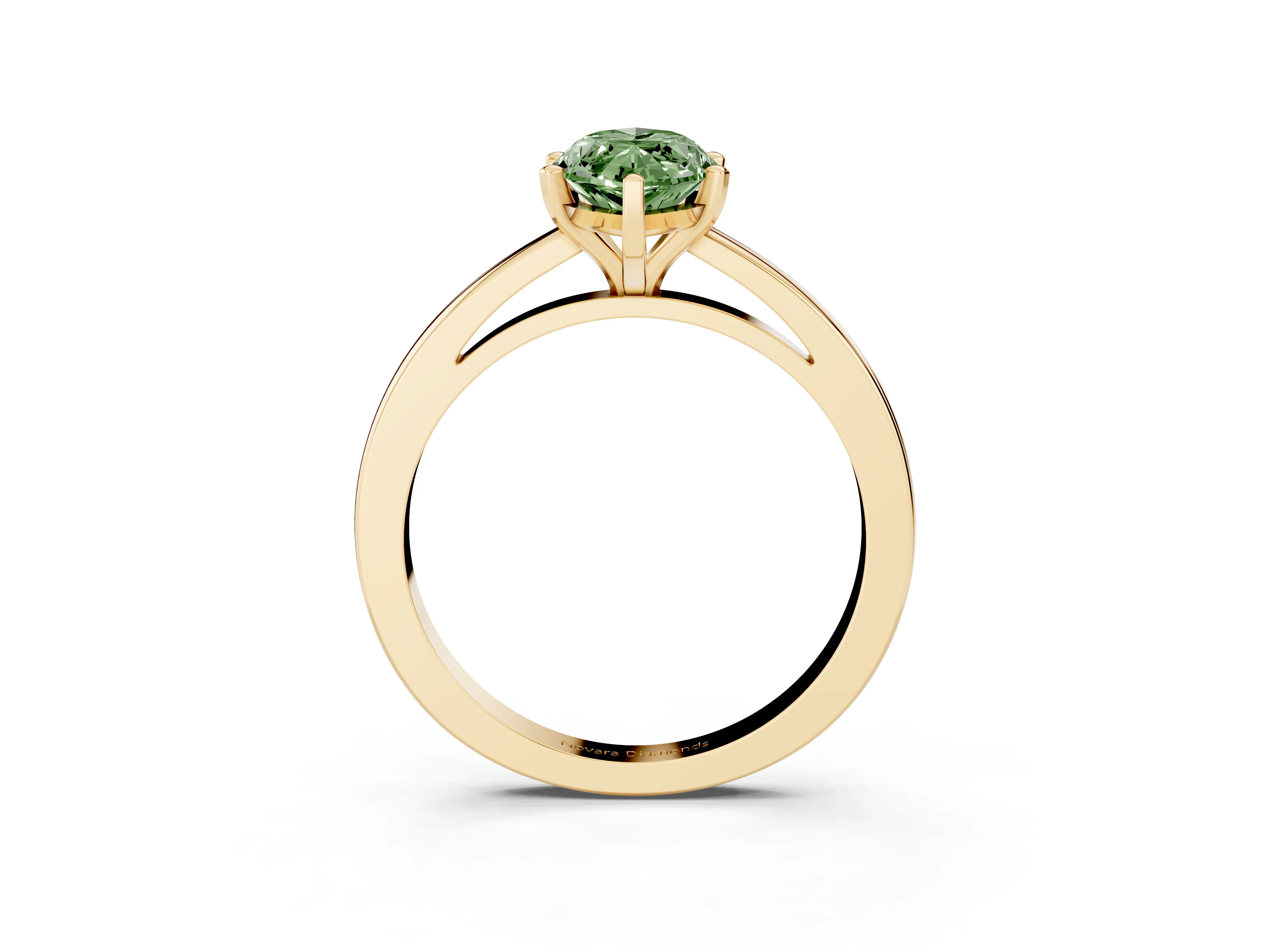 Fancy Green Marquise Cut Diamond Solitaire Engagement Ring Set in Yellow gold with Prong Setting on a Classic Band