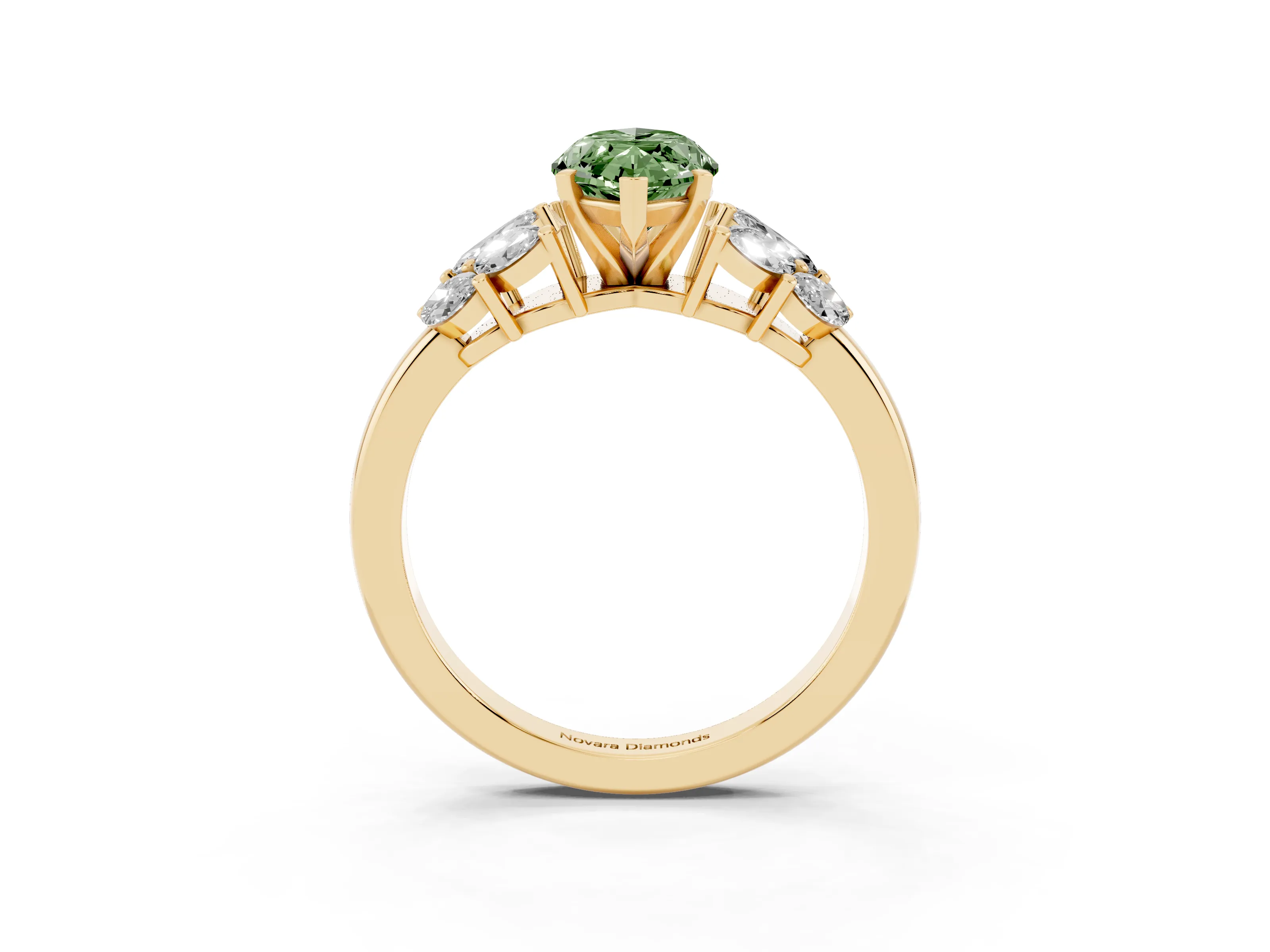 Fancy Green Marquise Cut Diamond Cluster Leaf Design Ring Set in Yellow gold with Prong Setting