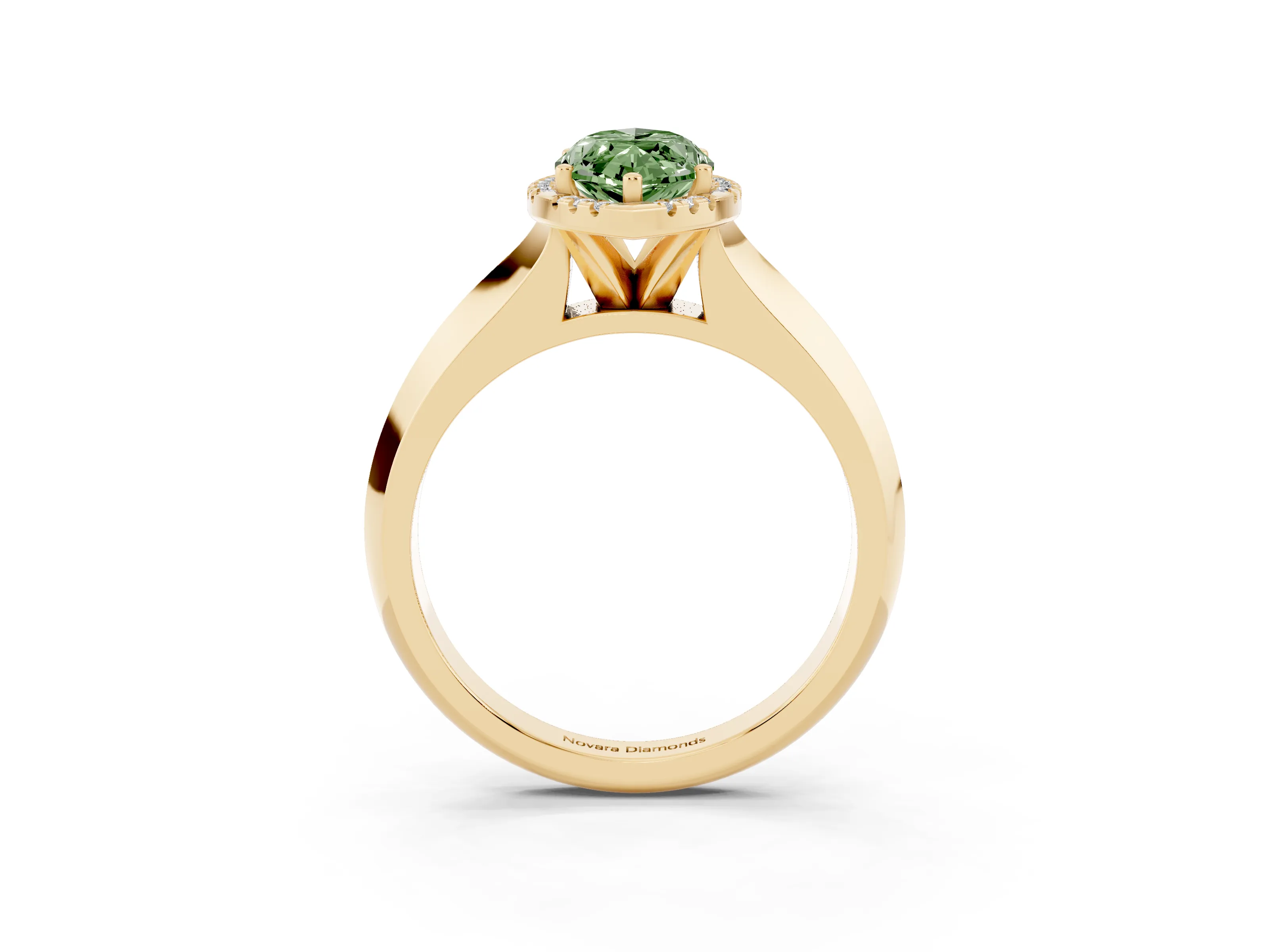 Fancy Green Marquise Cut Diamond Halo Ring Set in Yellow gold with Cathedral Band and Prong Setting