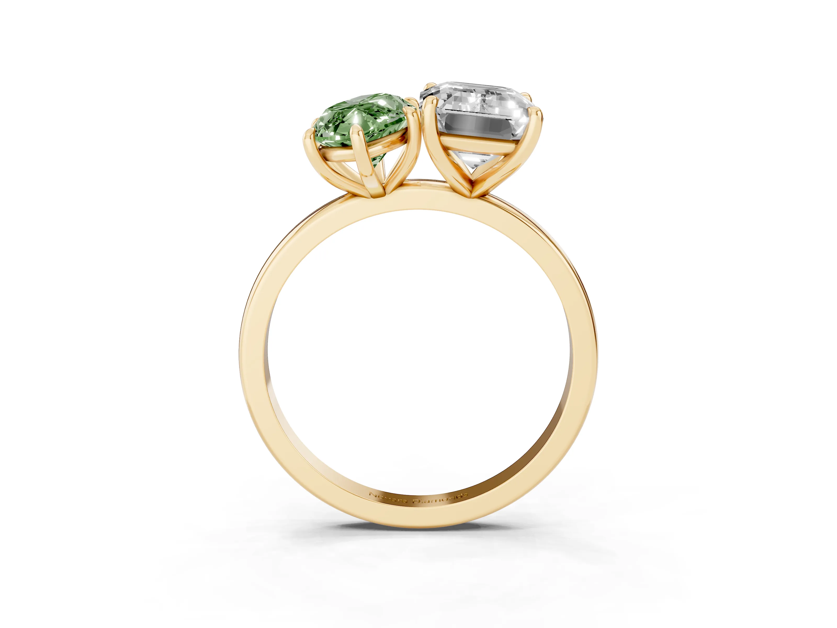 Fancy Green Marquise Cut and Emerald Cut Toi Moi Ring Set in Yellow gold with Prong Setting