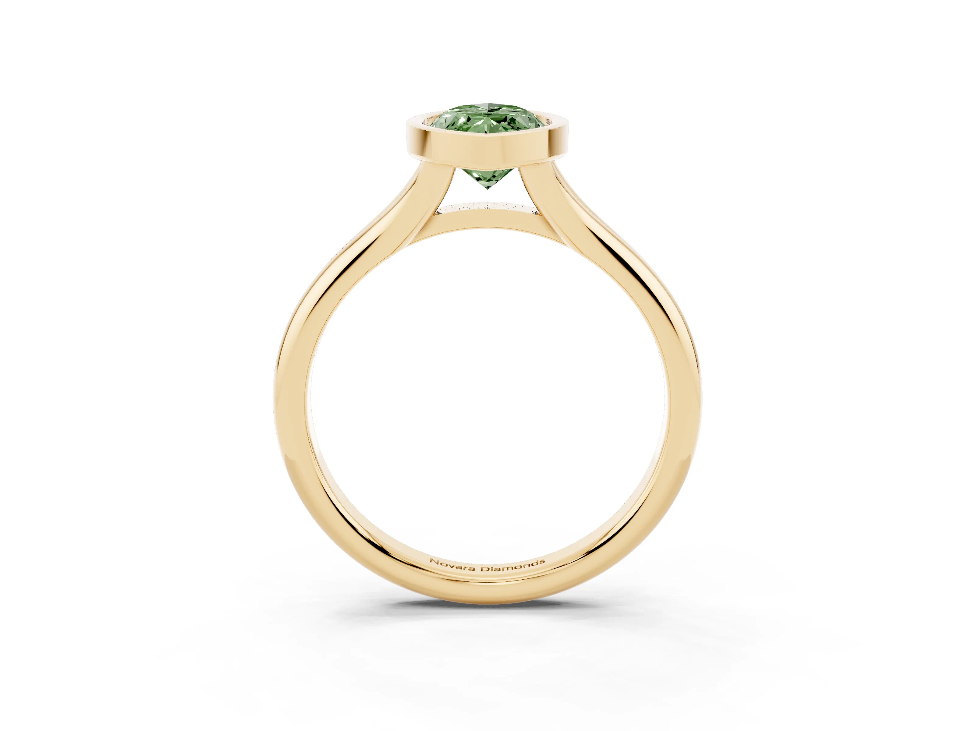 Fancy Green Bezel Set Marquise Cut Diamond Solitaire Ring Set in Yellow gold with Smooth Band