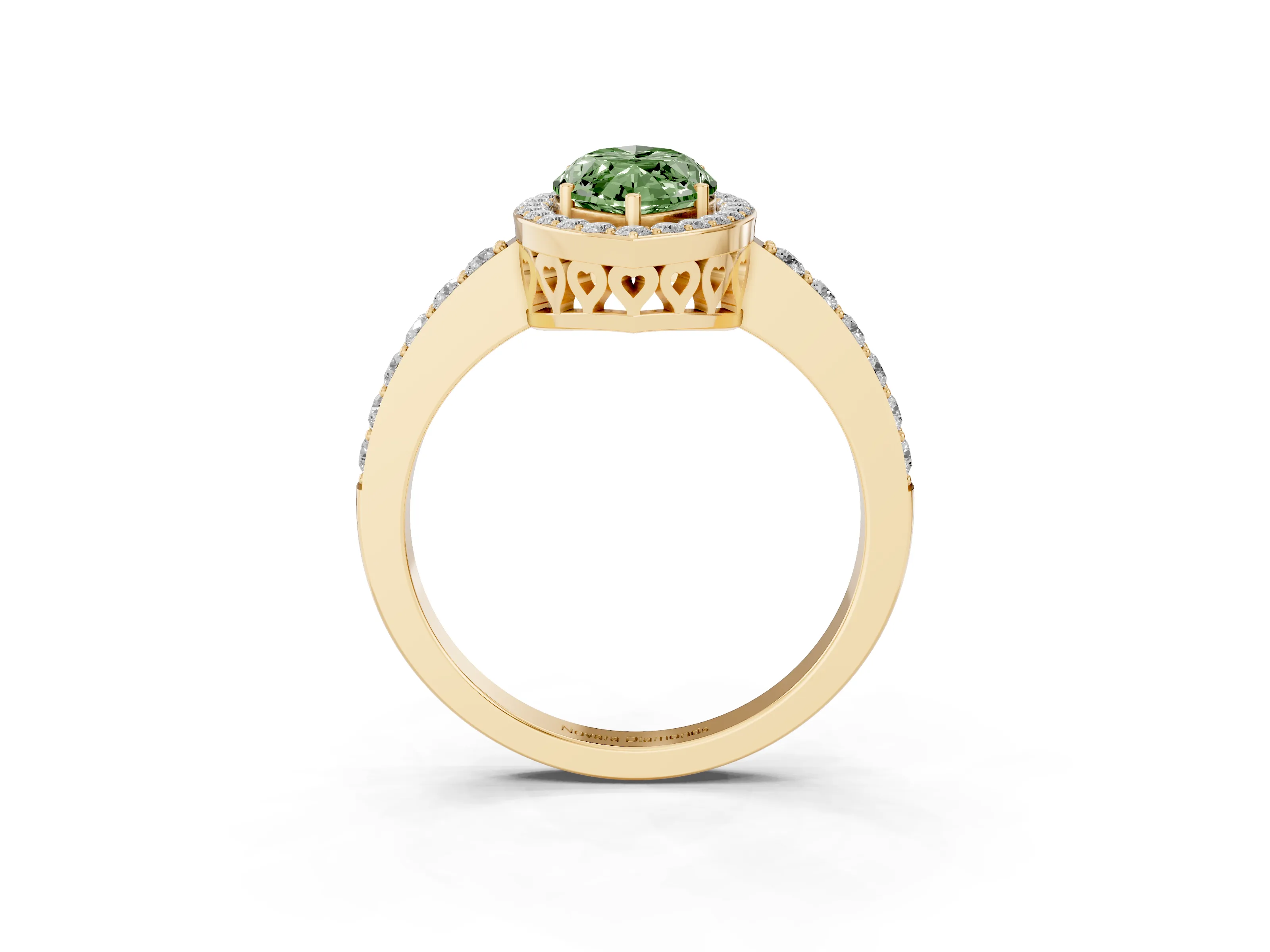 Fancy Green Marquise Cut Diamond Halo Ring Set in Yellow gold with Pavé-Setting Band and Open Prong Center