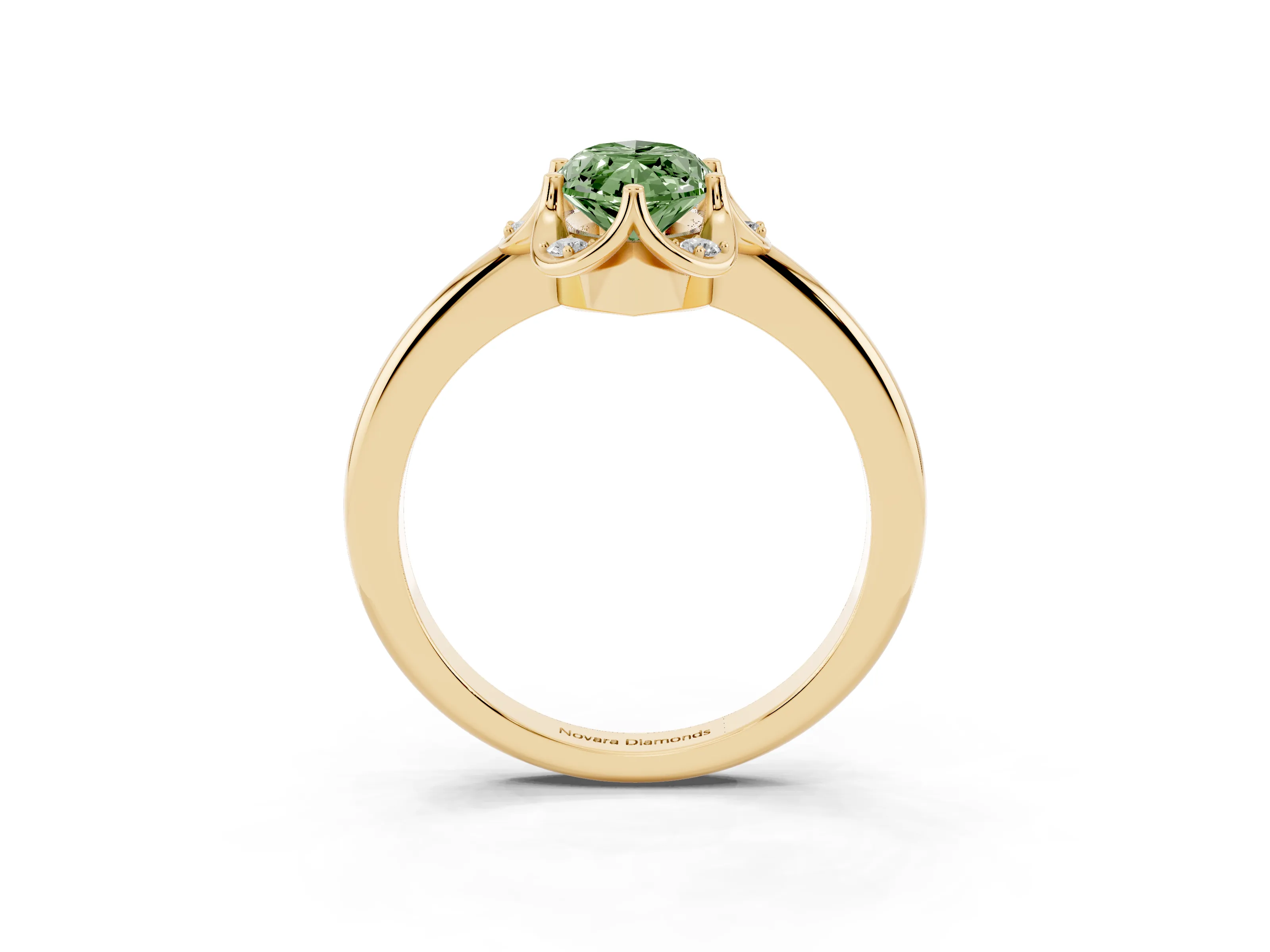 Fancy Green Marquise Cut Diamond Round Cluster Halo Ring Set in Yellow gold with Solitaire Band and Prong Setting