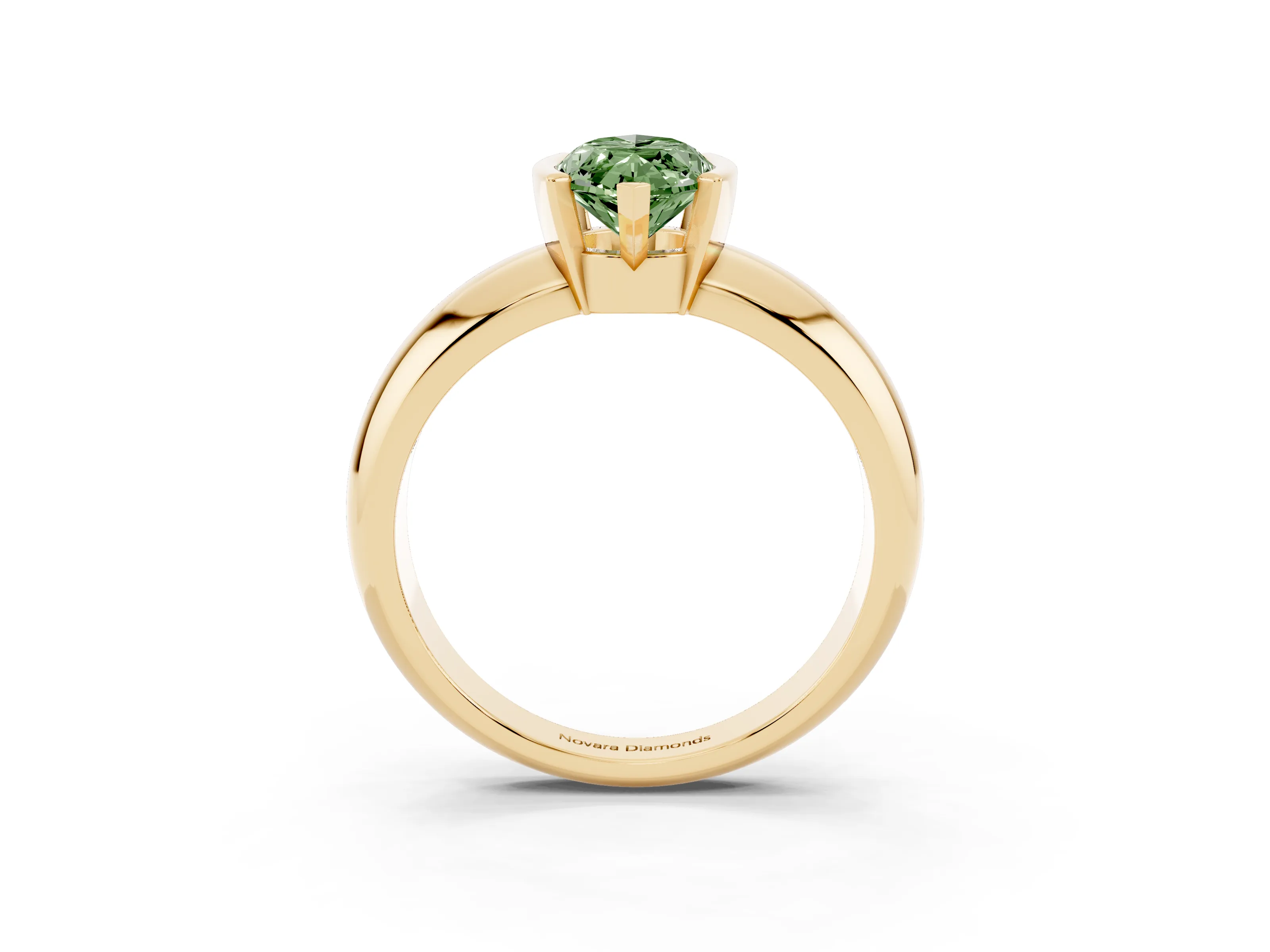 Fancy Green Marquise Cut Diamond Solitaire Tension Set Ring Set in Yellow gold with Wide Band