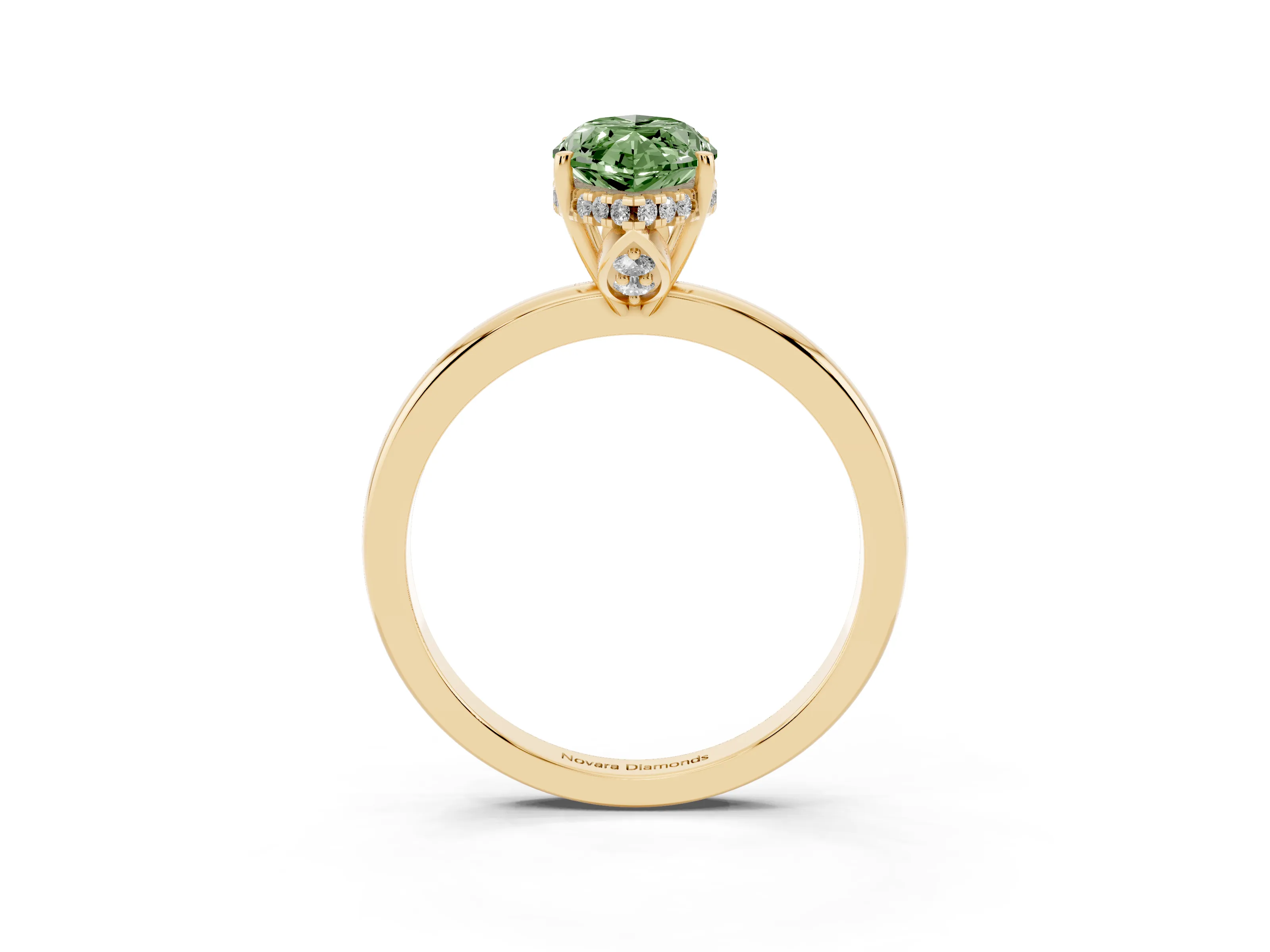 Fancy Green Marquise Cut Diamond Solitaire Ring Set in Yellow gold with Plain Band and Prong Setting