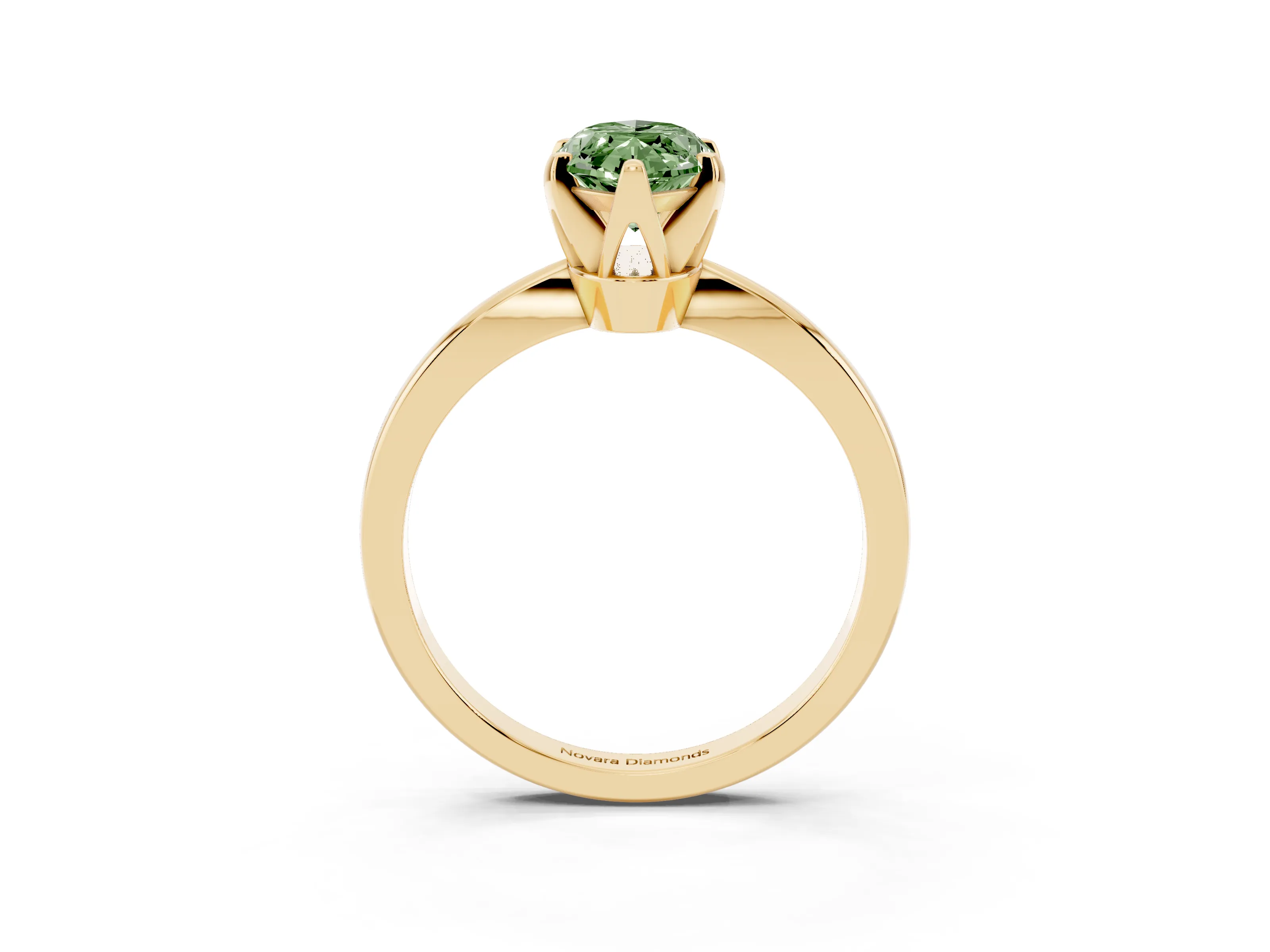 Fancy Green Marquise Cut Diamond Solitaire Engagement Ring Set in Yellow gold with Slim Tapered Solitaire Band