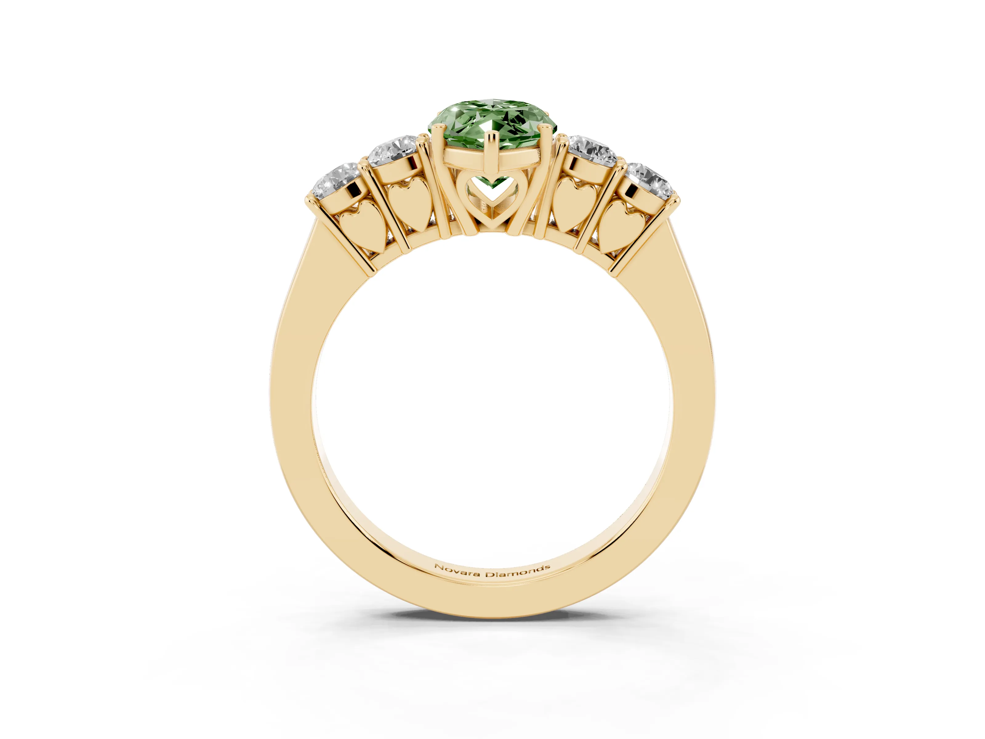 Fancy Green Marquise Cut Diamond Five-Stone Prong Set Band Ring Set in Yellow gold with Polished Band