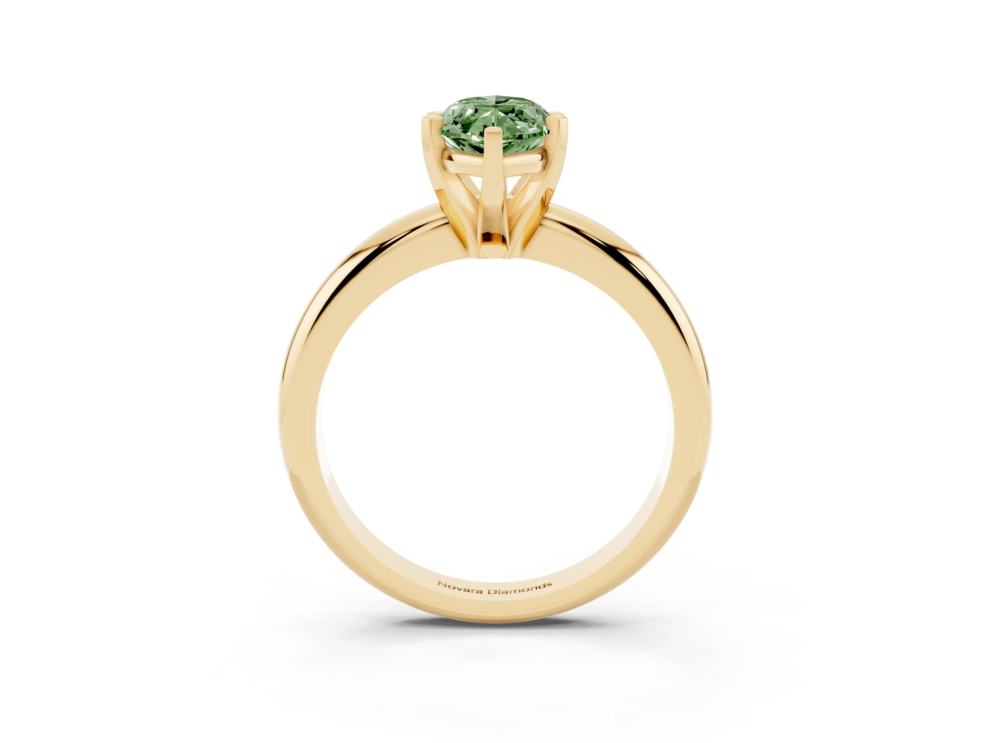 Fancy Green Marquise Cut Diamond Solitaire Engagement Ring Set in Yellow gold with Round Band and Prong Setting