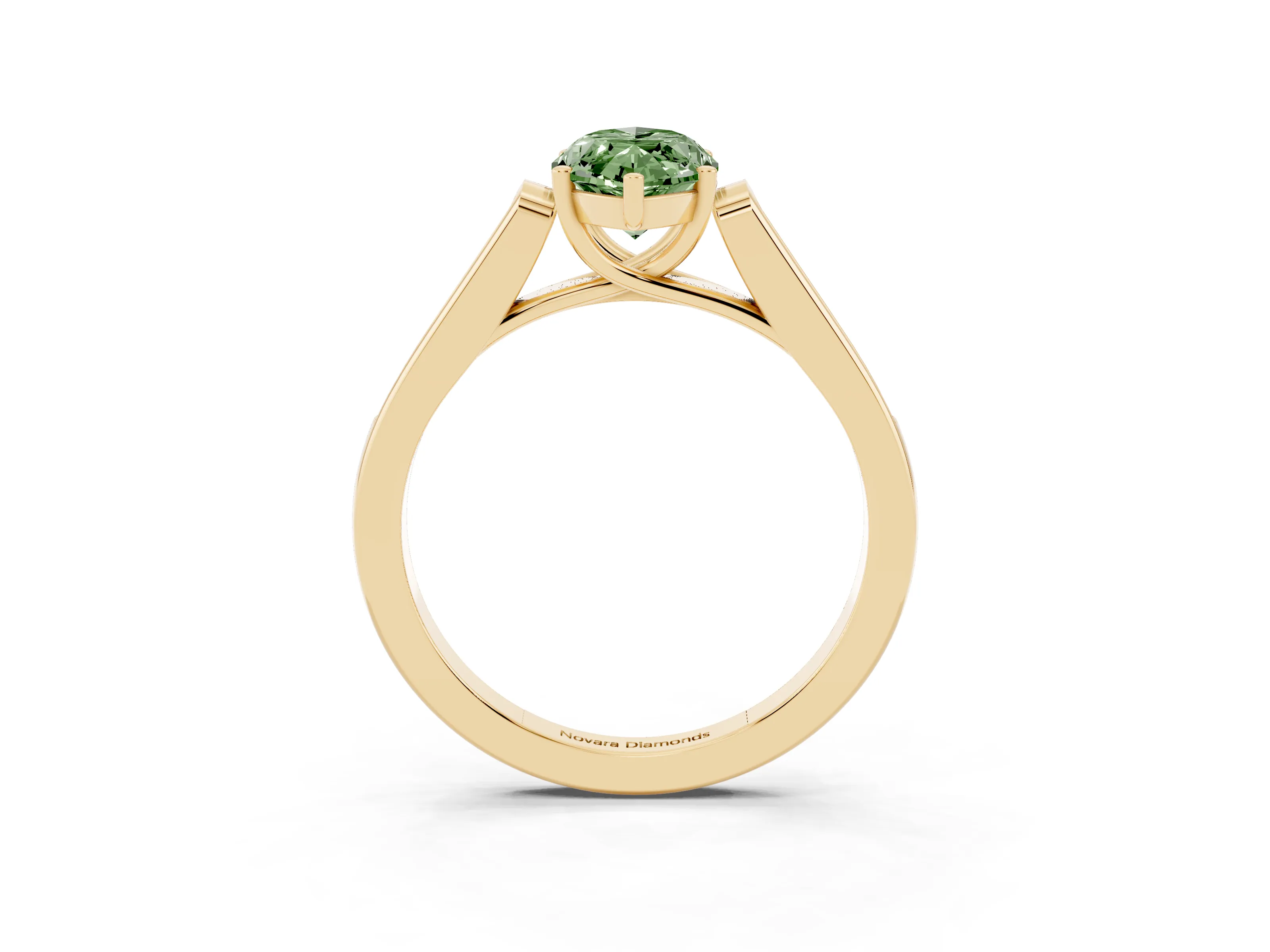 Fancy Green Marquise Cut Diamond Solitaire Cathedral Engagement Ring Set in Yellow gold with Channel-Set Band and Prong Setting